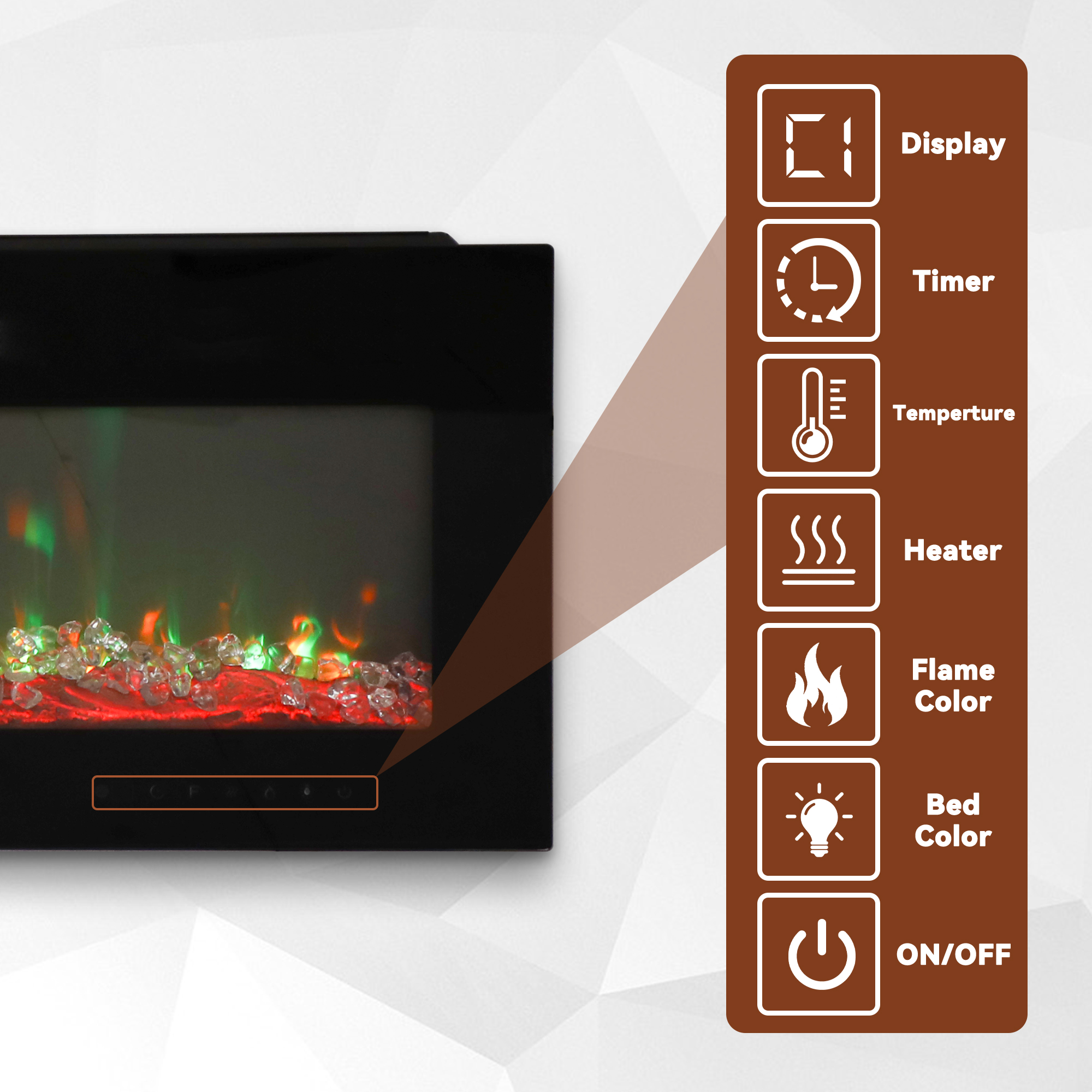 5000 Maximum BTUs 30/36/50/42/60/72 Inch W Black Fan-forced Electric Heater Fireplace