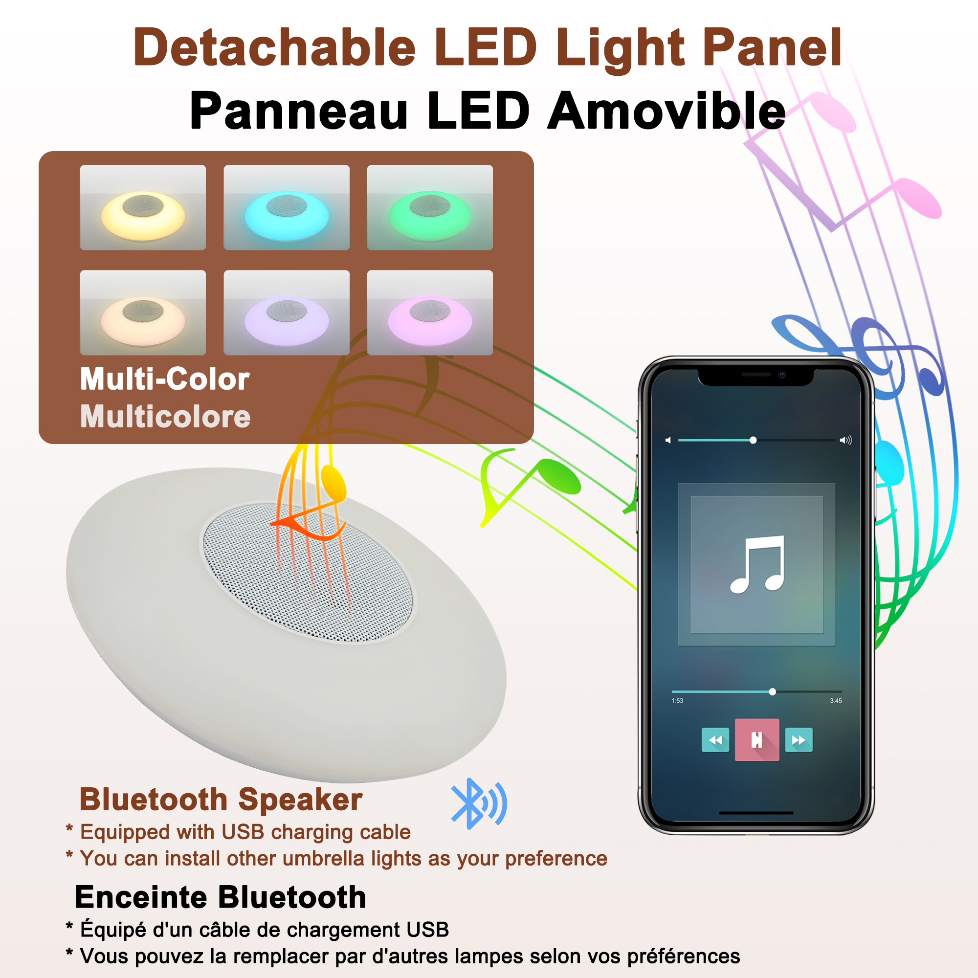 Square Aluminum Cantilever Patio Umbrella with 90° Tilt, LED & Bluetooth Mood Light, and Base Included