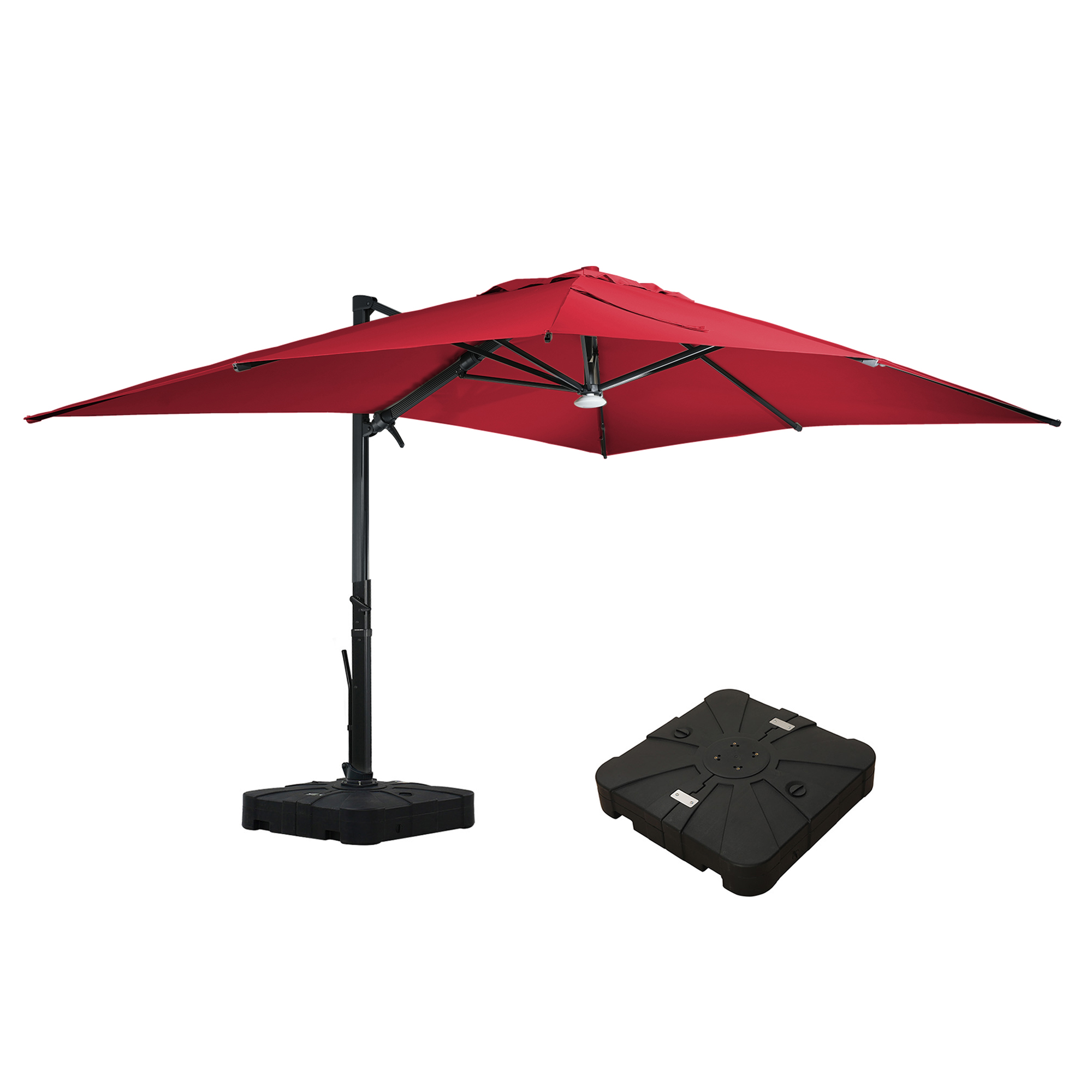 Square Aluminum Cantilever Patio Umbrella with 90° Tilt, LED & Bluetooth Mood Light, and Base Included