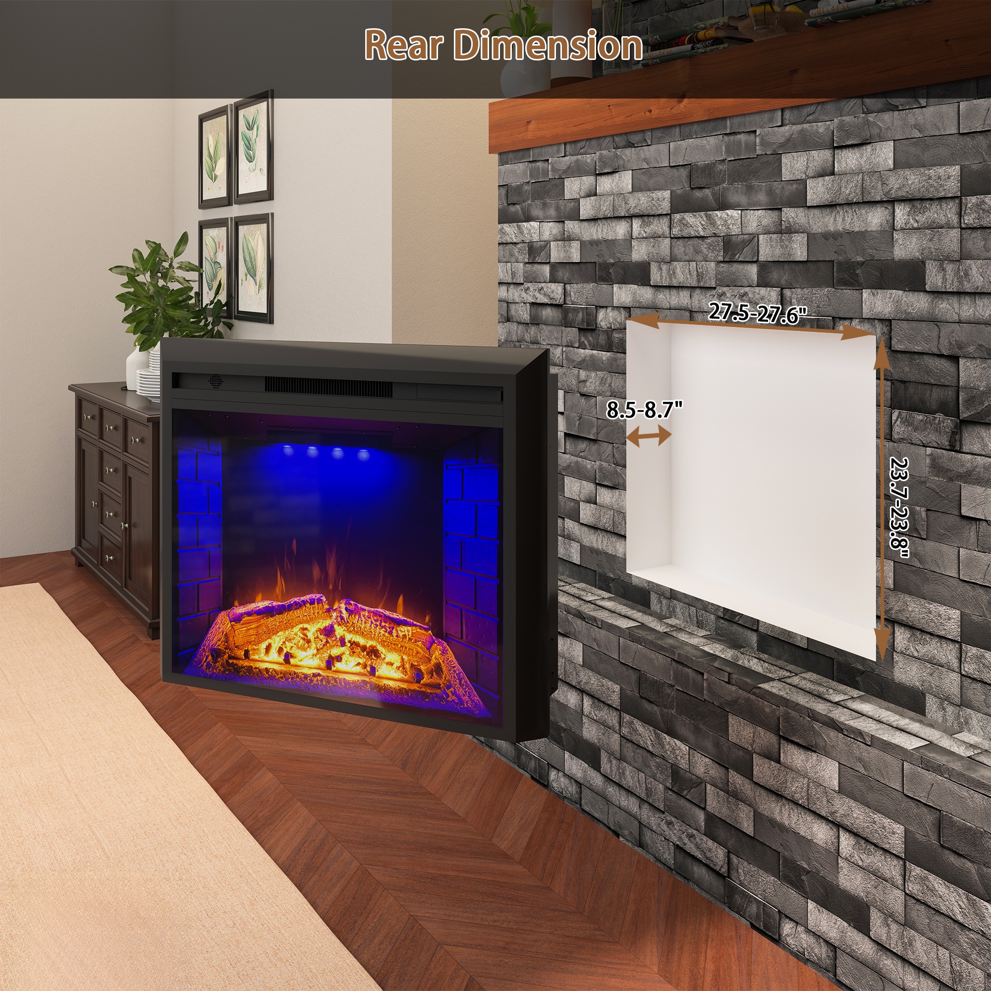 Electric Fireplace Insert with Crackling Sound, 30 Inch Recessed Fireplace Heater