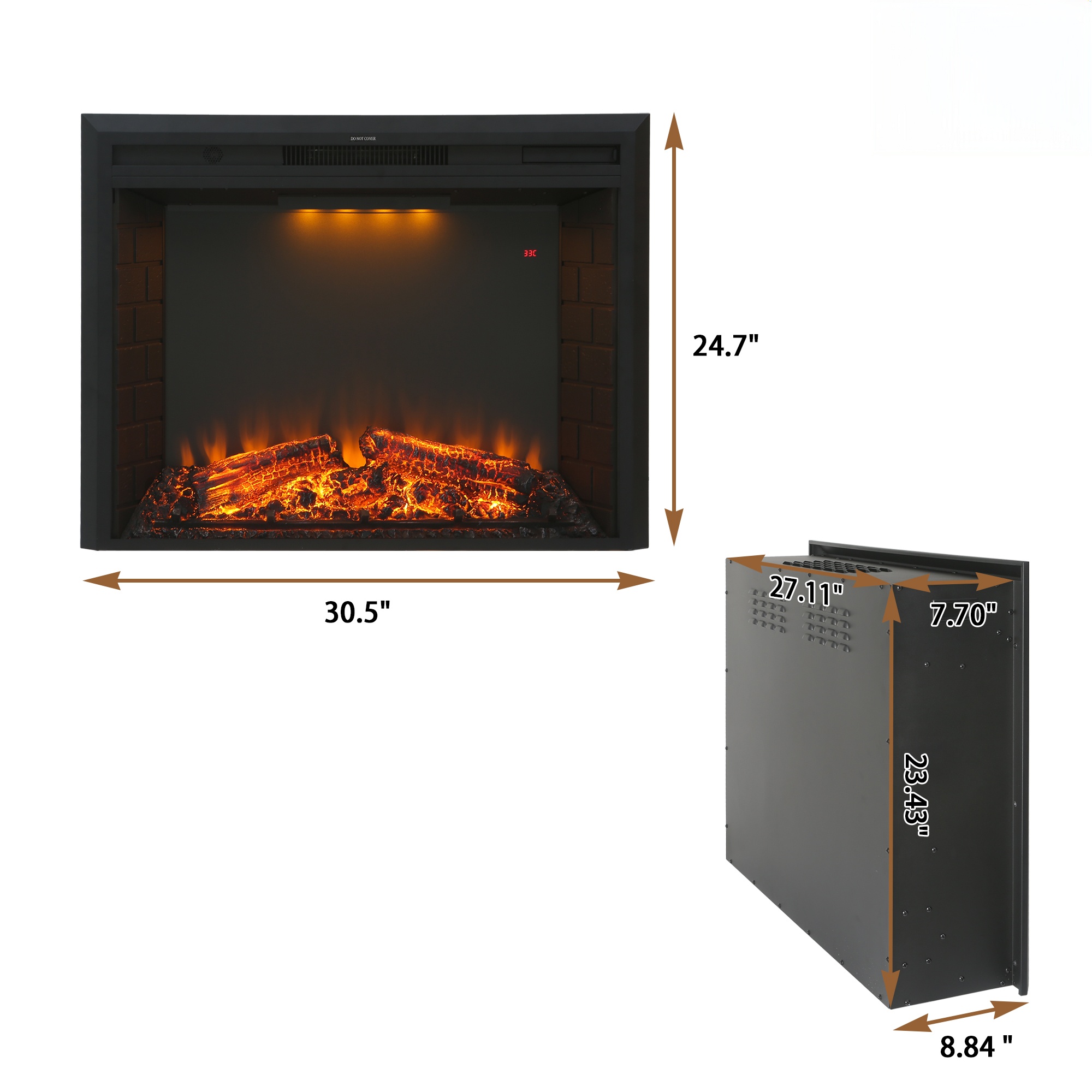 Electric Fireplace Insert with Crackling Sound, 30 Inch Recessed Fireplace Heater