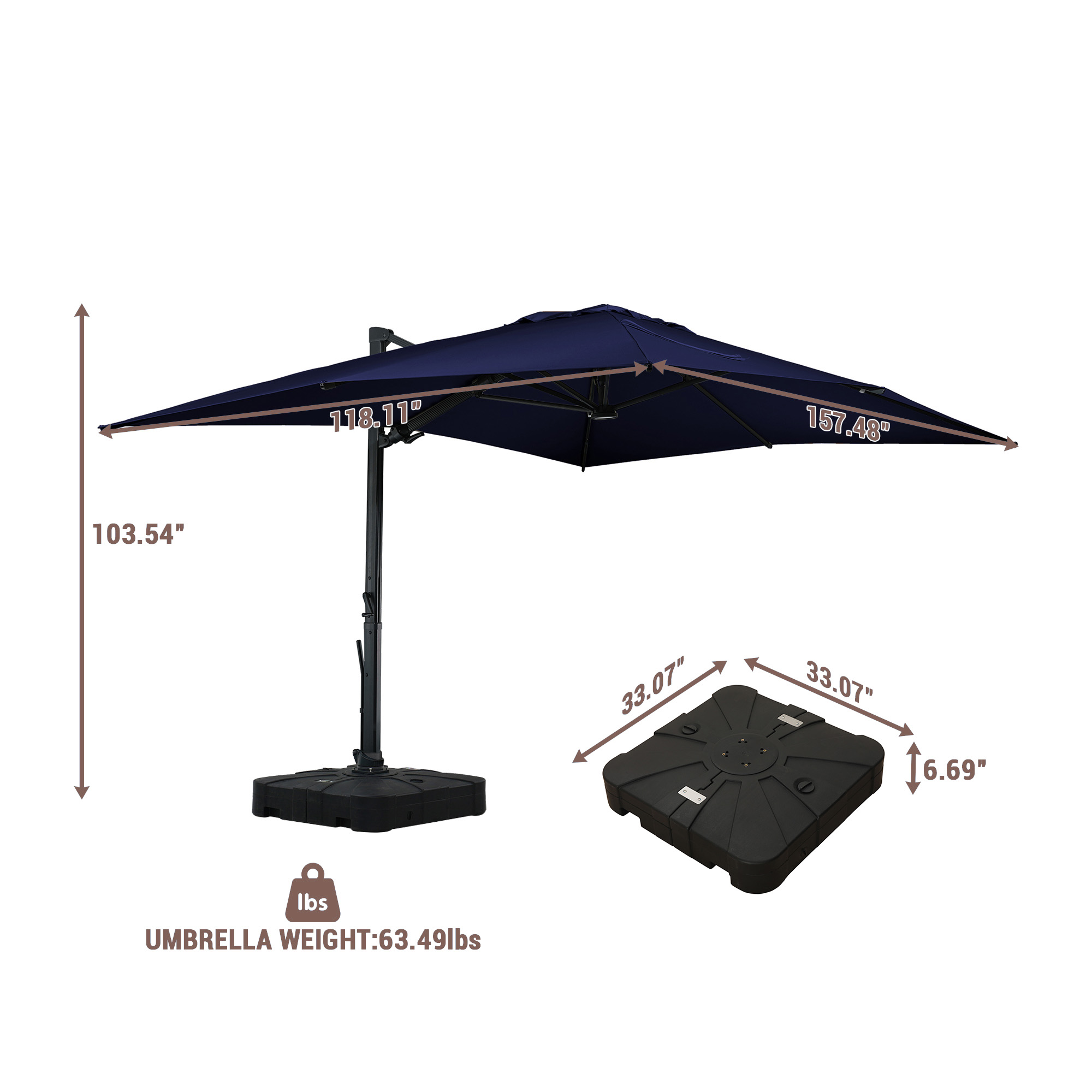 Mondawe 13ft Solar-Powered Cantilever Patio Umbrella