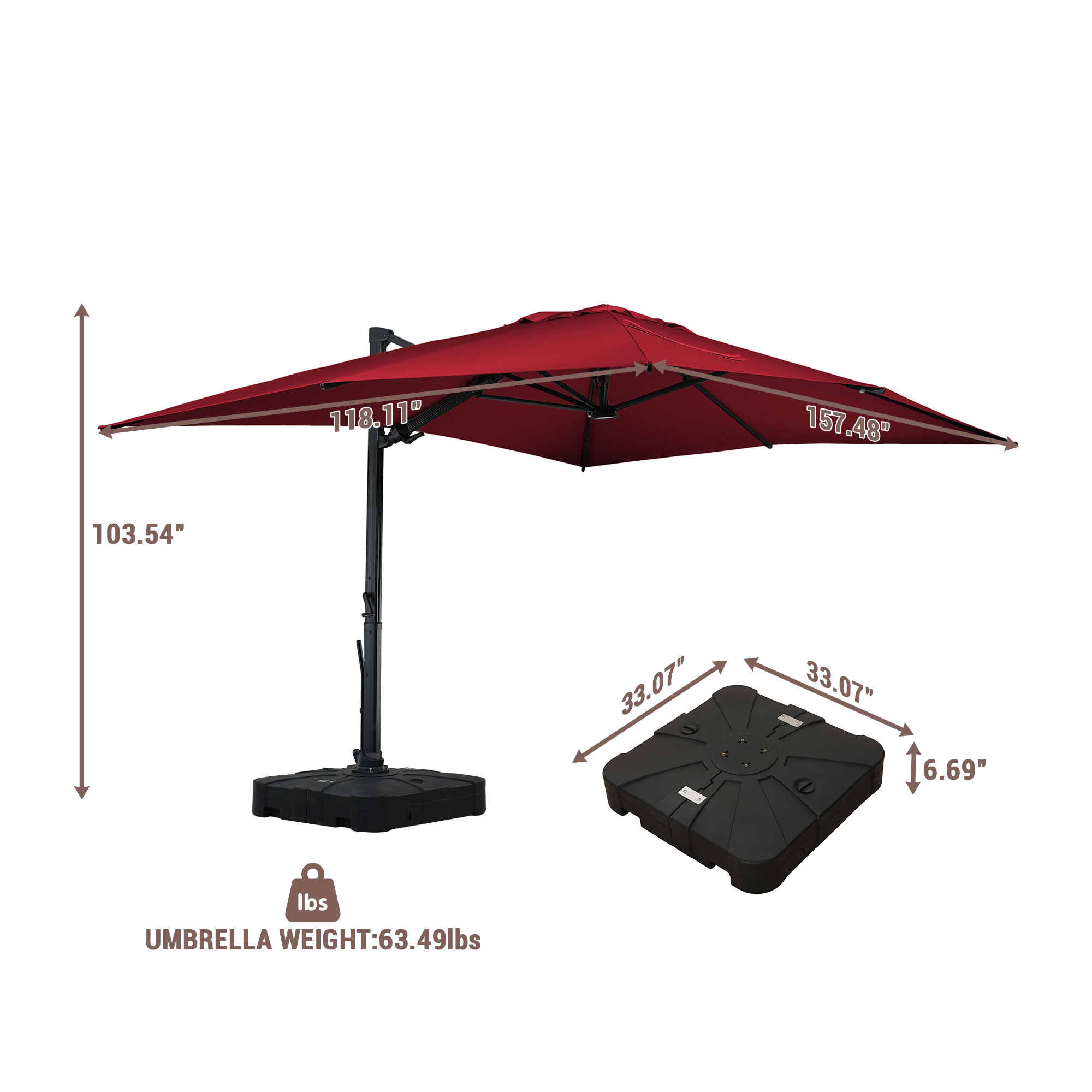 Mondawe 13ft Solar-Powered Cantilever Patio Umbrella
