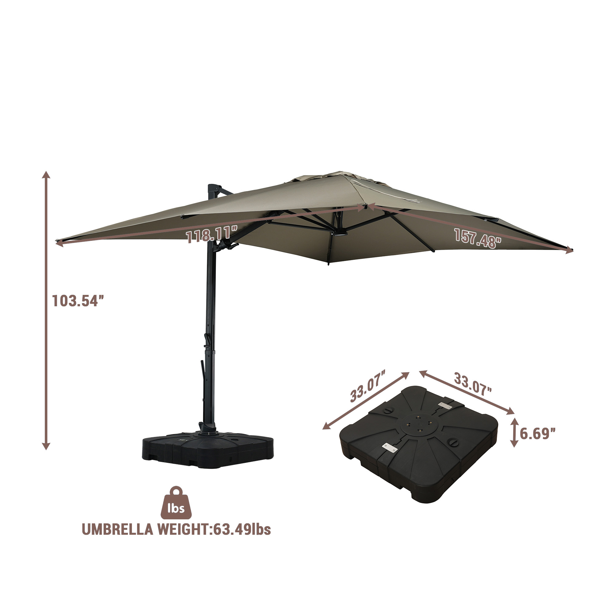 Mondawe 13ft Solar-Powered Cantilever Patio Umbrella