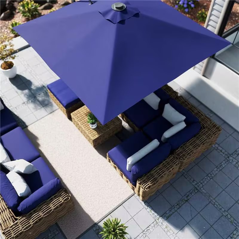 10ft Square Bluetooth Ambient Light 360° Rotation Outdoor Cantilever Tilt Patio Umbrella