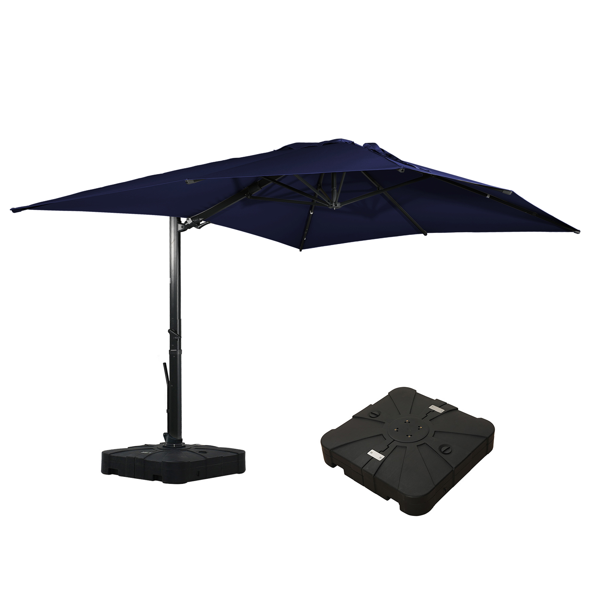 Square Aluminum Cantilever Patio Umbrella with 90° Tilt, LED & Bluetooth Mood Light, and Base Included