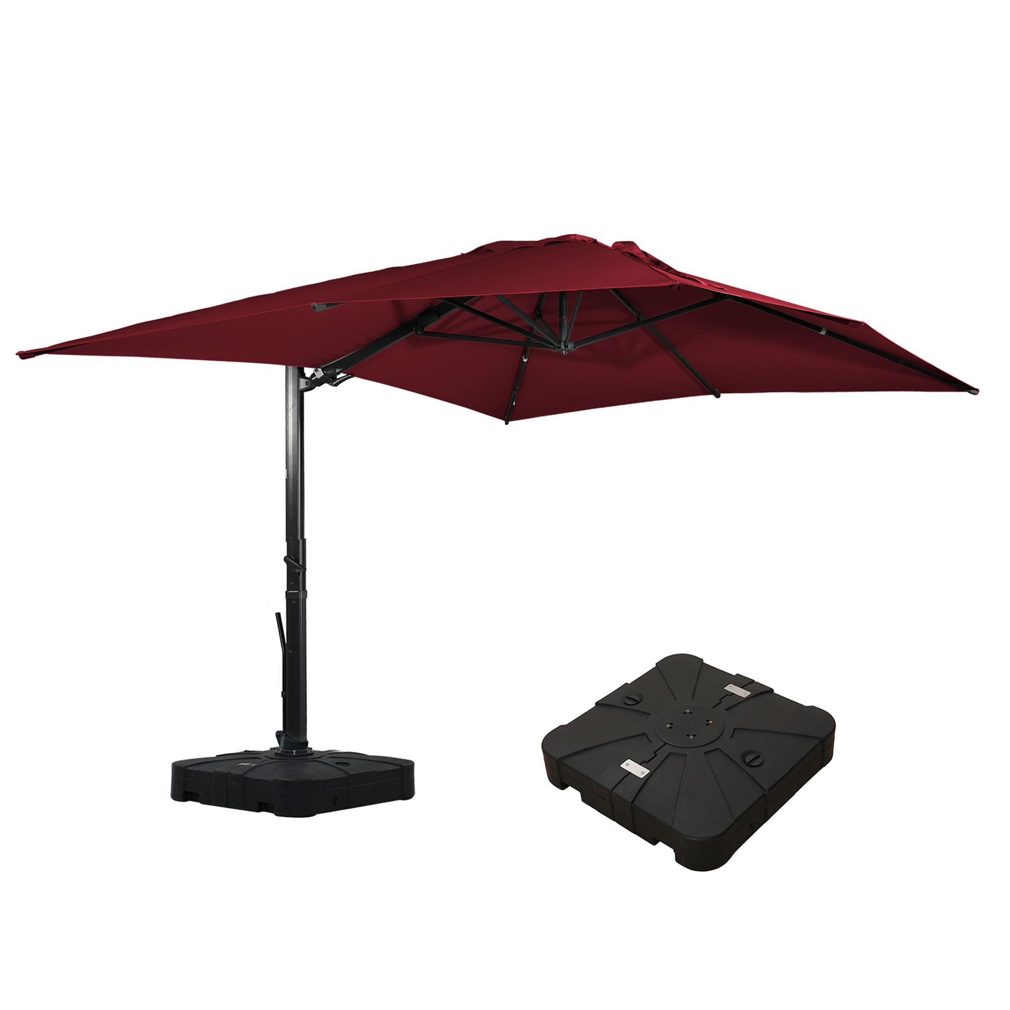 Square Aluminum Cantilever Patio Umbrella with 90° Tilt, LED & Bluetooth Mood Light, and Base Included