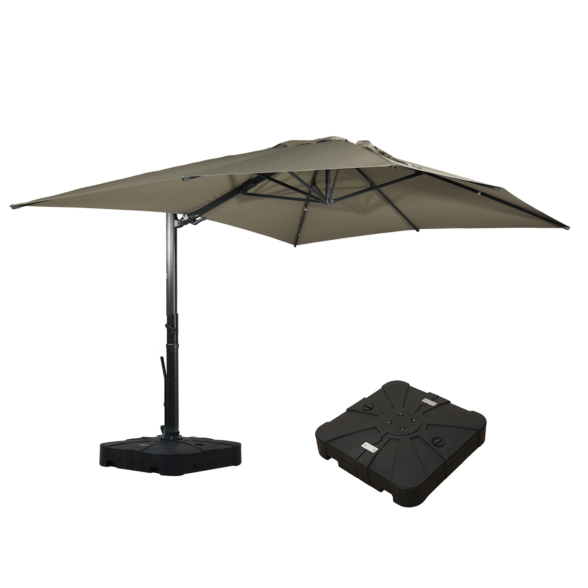 Square Aluminum Cantilever Patio Umbrella with 90° Tilt, LED & Bluetooth Mood Light, and Base Included