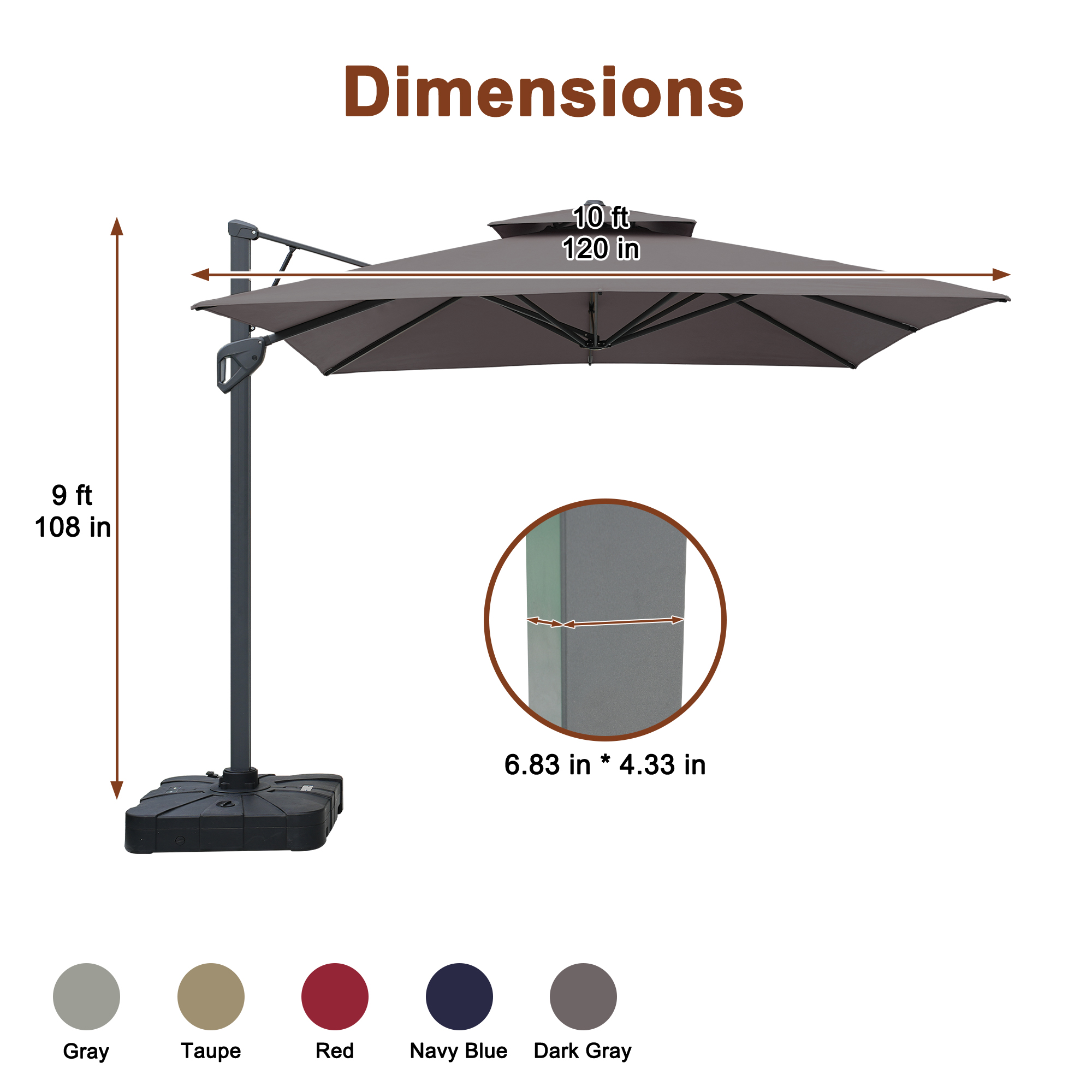 Cantilever Patio Umbrella with Base 10 ft Aluminum Outdoor Umbrellas