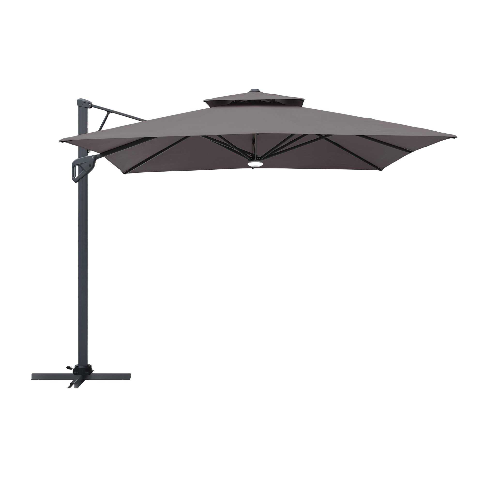10 ft. Square Cantilever Umbrella Outdoor Patio Umbrella With Lights Aluminum Outdoor Patio Umbrella