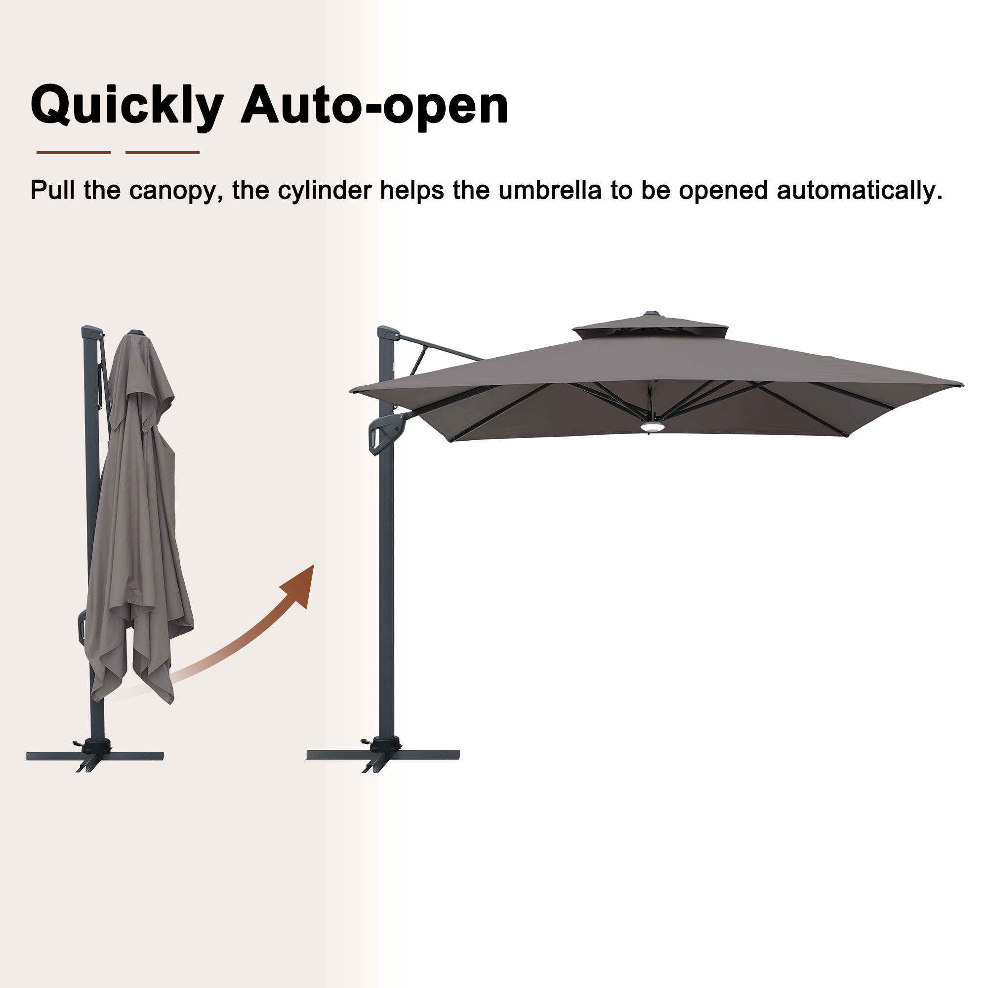 10 ft. Square Cantilever Umbrella Outdoor Patio Umbrella With Lights Aluminum Outdoor Patio Umbrella