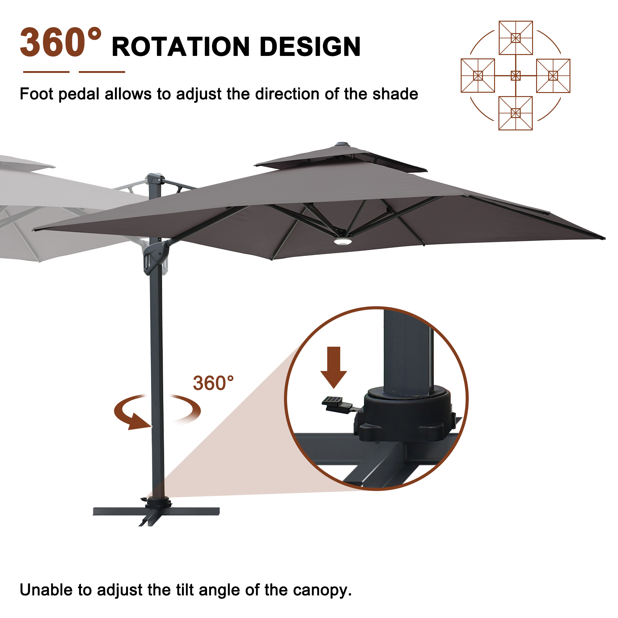 10 ft. Square Cantilever Umbrella Outdoor Patio Umbrella With Lights Aluminum Outdoor Patio Umbrella