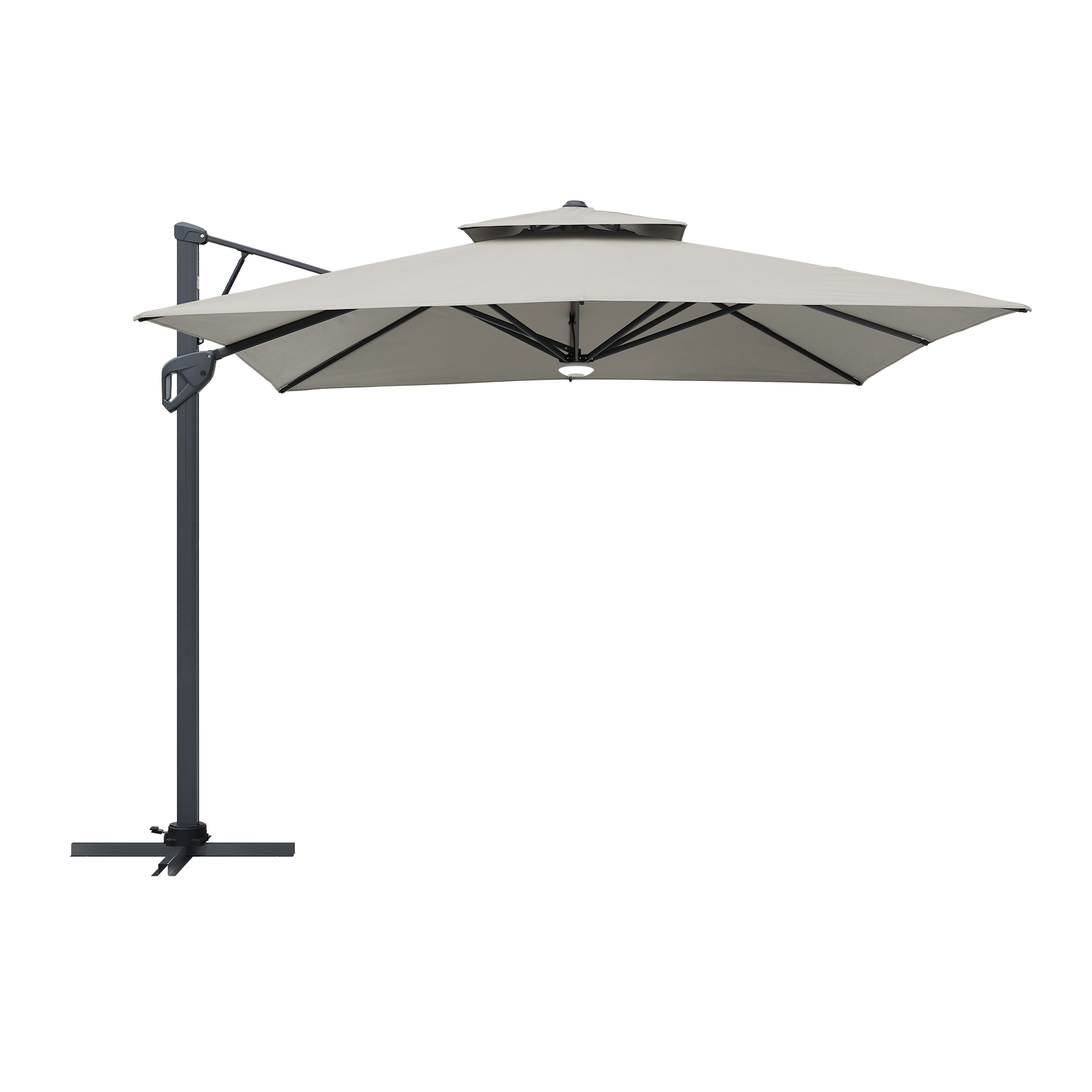 10 ft. Square Cantilever Umbrella Outdoor Patio Umbrella With Lights Aluminum Outdoor Patio Umbrella