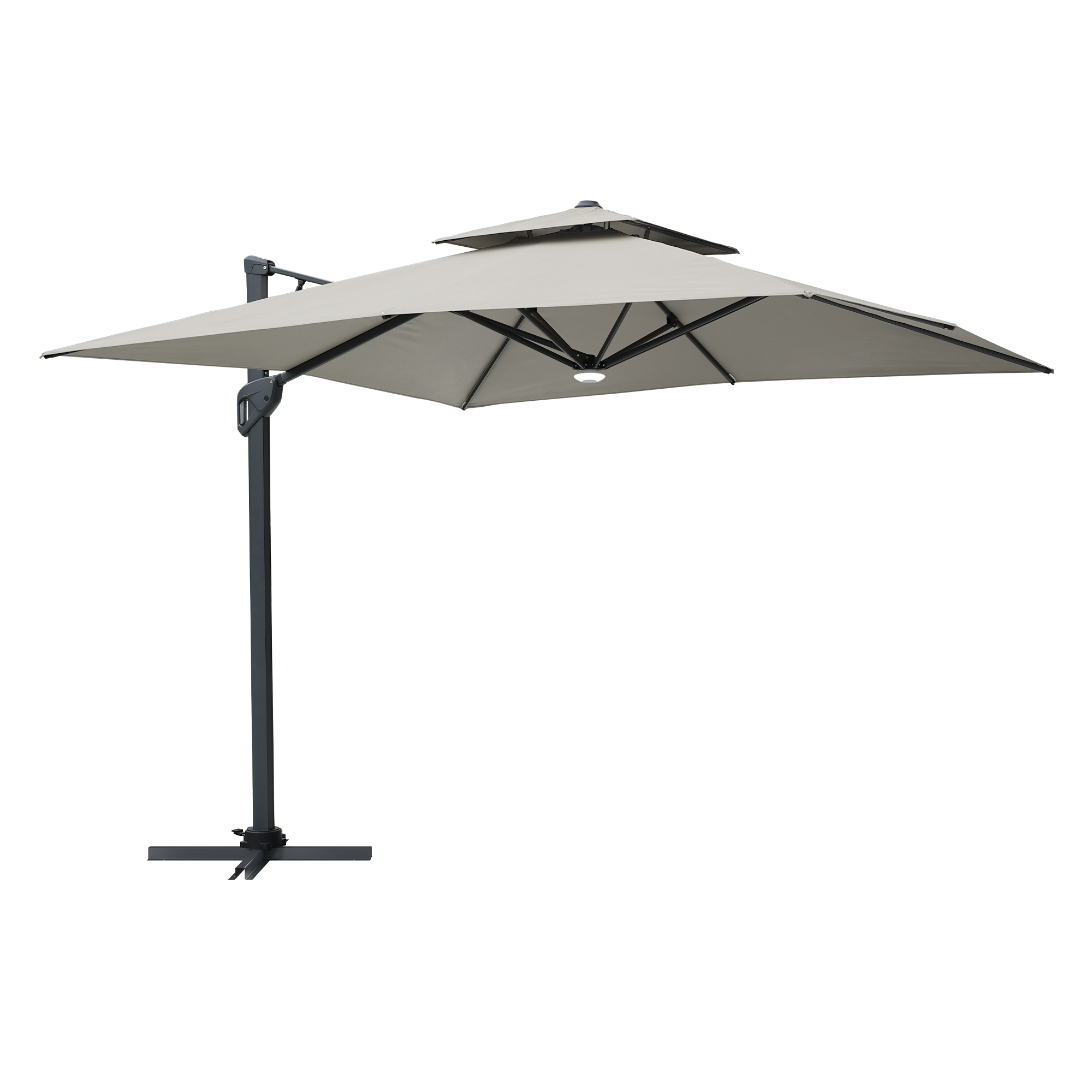 10 ft. Square Cantilever Umbrella Outdoor Patio Umbrella With Lights Aluminum Outdoor Patio Umbrella
