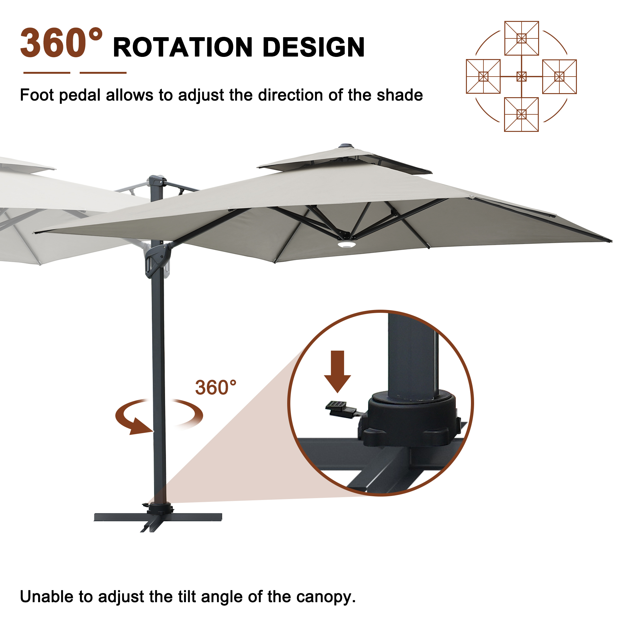 10 ft. Square Cantilever Umbrella Outdoor Patio Umbrella With Lights Aluminum Outdoor Patio Umbrella