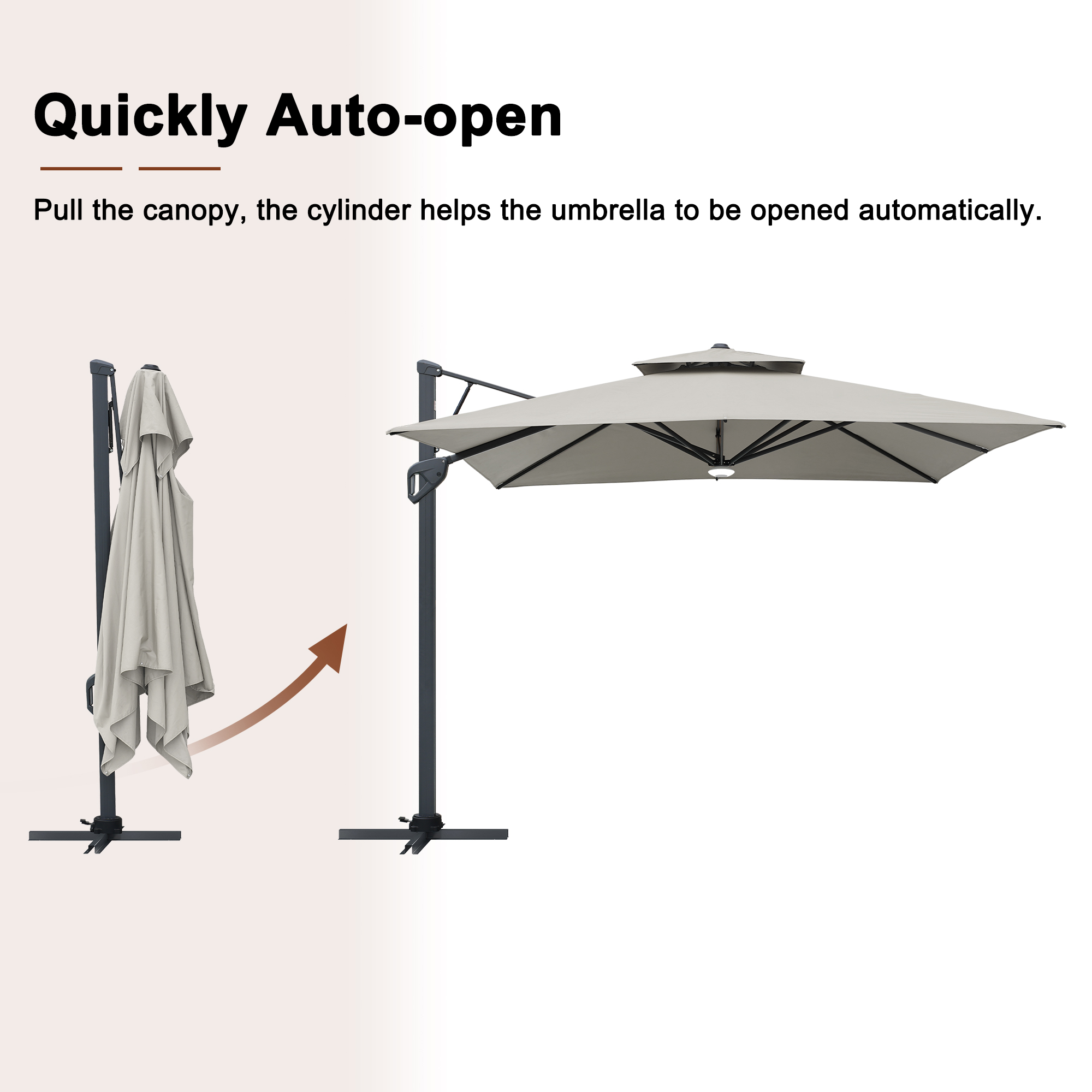10 ft. Square Cantilever Umbrella Outdoor Patio Umbrella With Lights Aluminum Outdoor Patio Umbrella