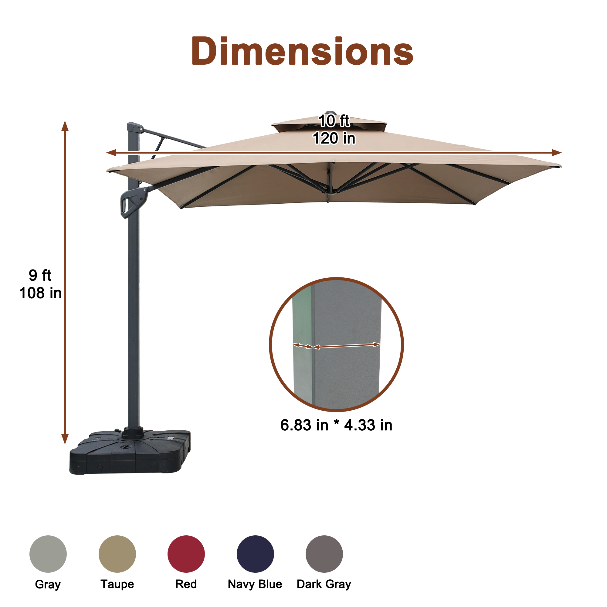 Cantilever Patio Umbrella with Base 10 ft Aluminum Outdoor Umbrellas