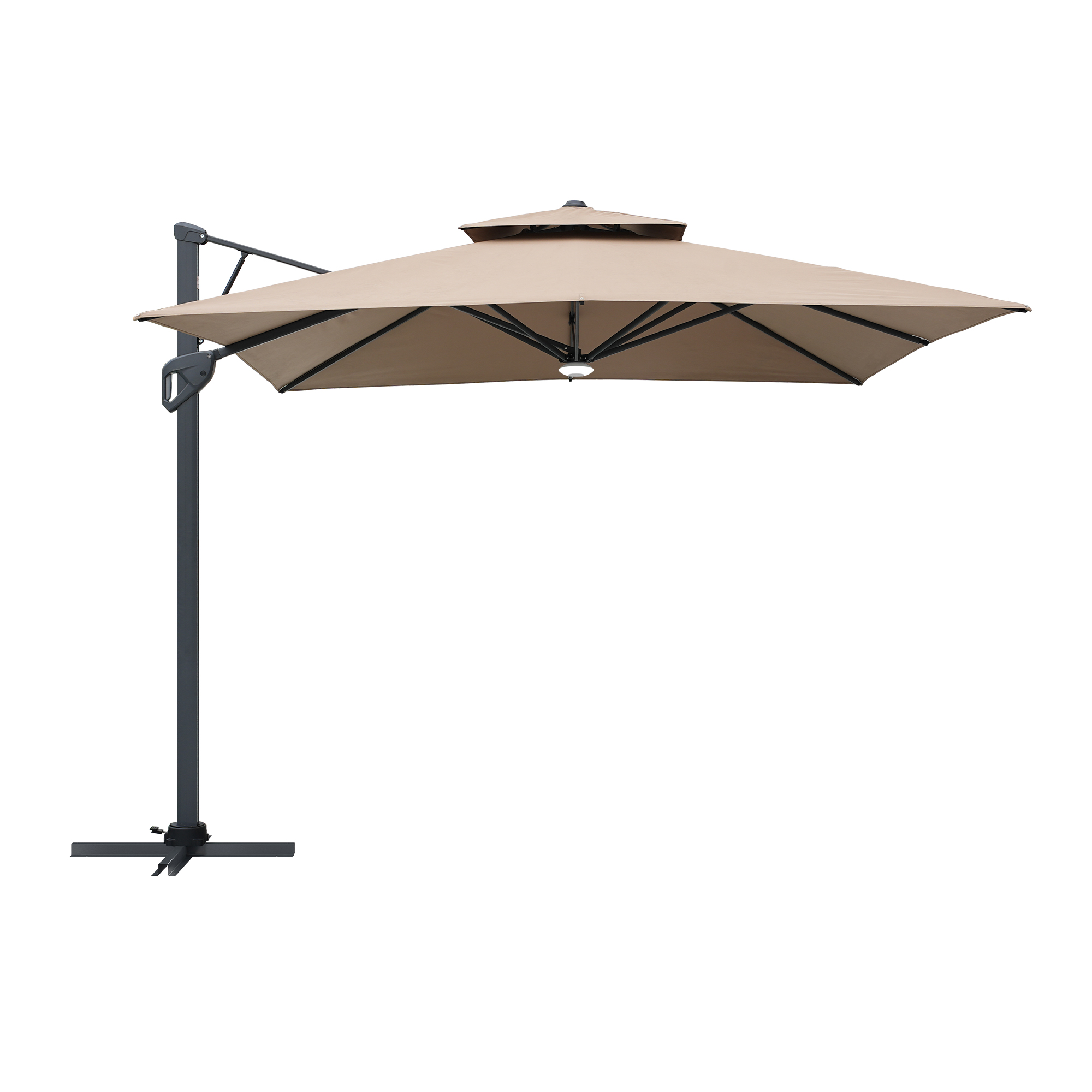 10 ft. Square Cantilever Umbrella Outdoor Patio Umbrella With Lights Aluminum Outdoor Patio Umbrella