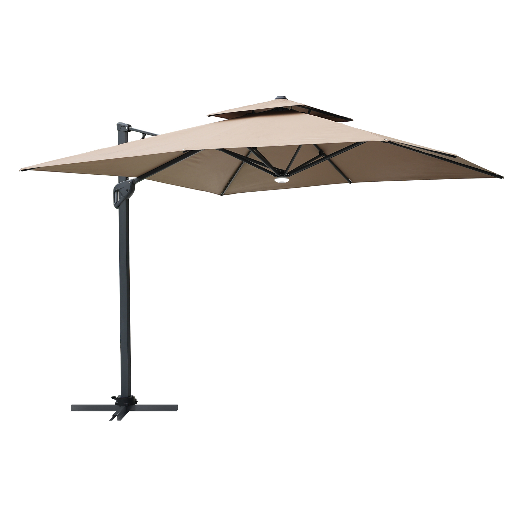 10 ft. Square Cantilever Umbrella Outdoor Patio Umbrella With Lights Aluminum Outdoor Patio Umbrella