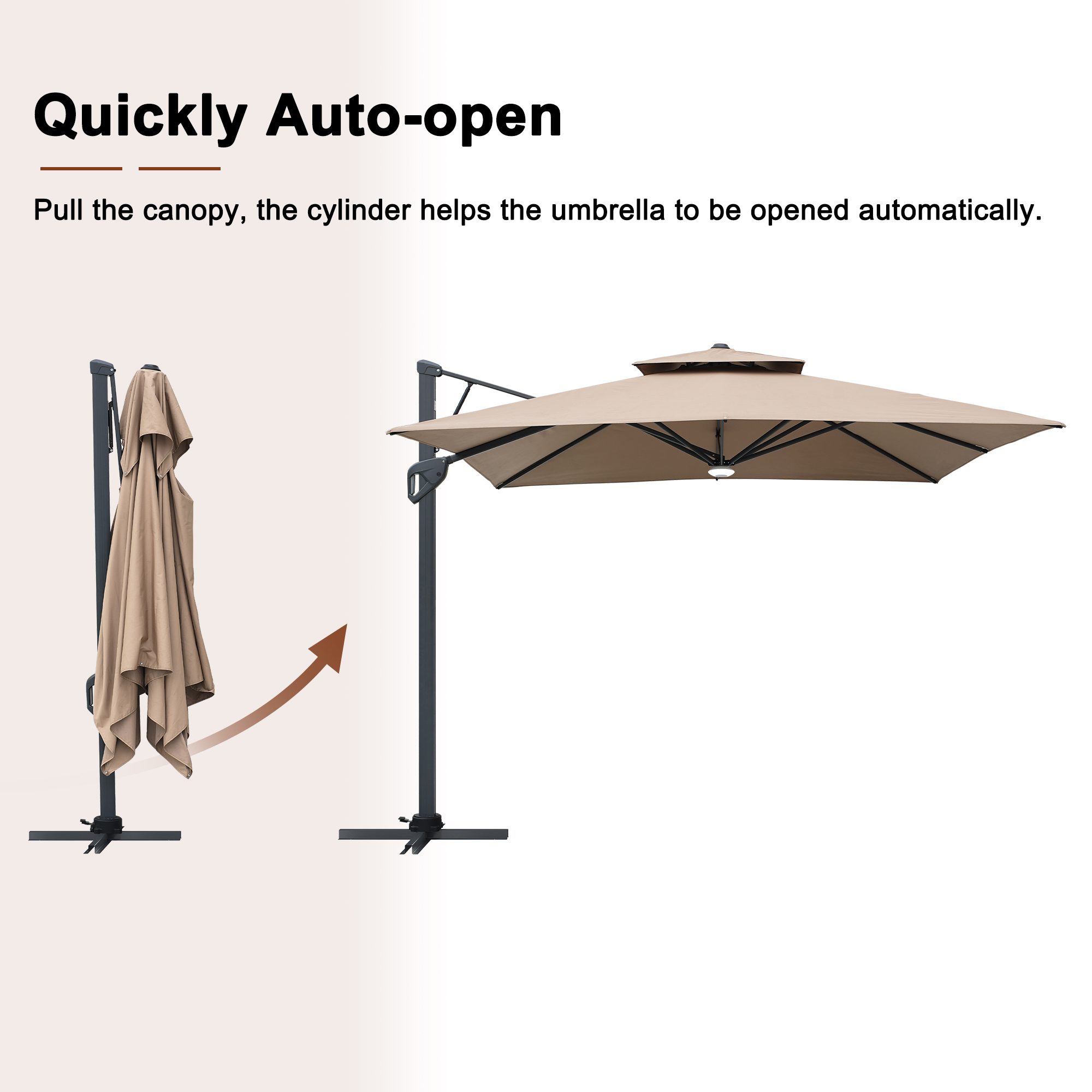 10 ft. Square Cantilever Umbrella Outdoor Patio Umbrella With Lights Aluminum Outdoor Patio Umbrella