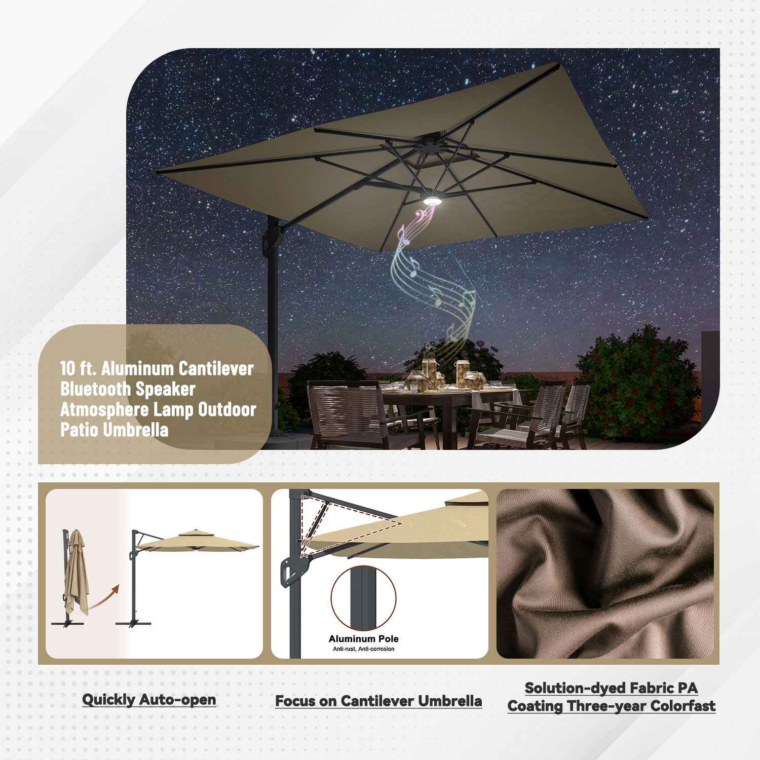 13 patio umbrella Treasure Garden 13-ft Outdoor Patio Umbrella with Lux Lighting, Octago