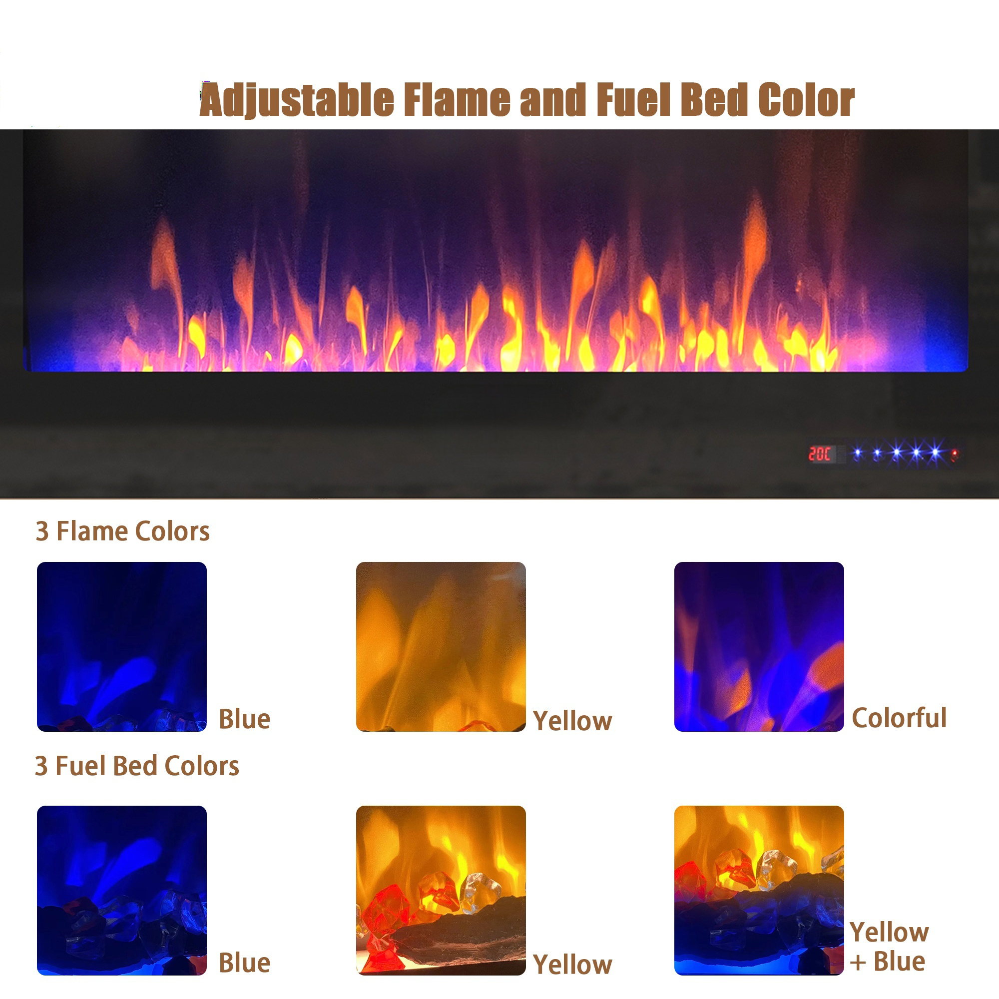 42 Inch Wall Mounted Electric Fireplace (Not Recessed) Linear Fireplace Heater