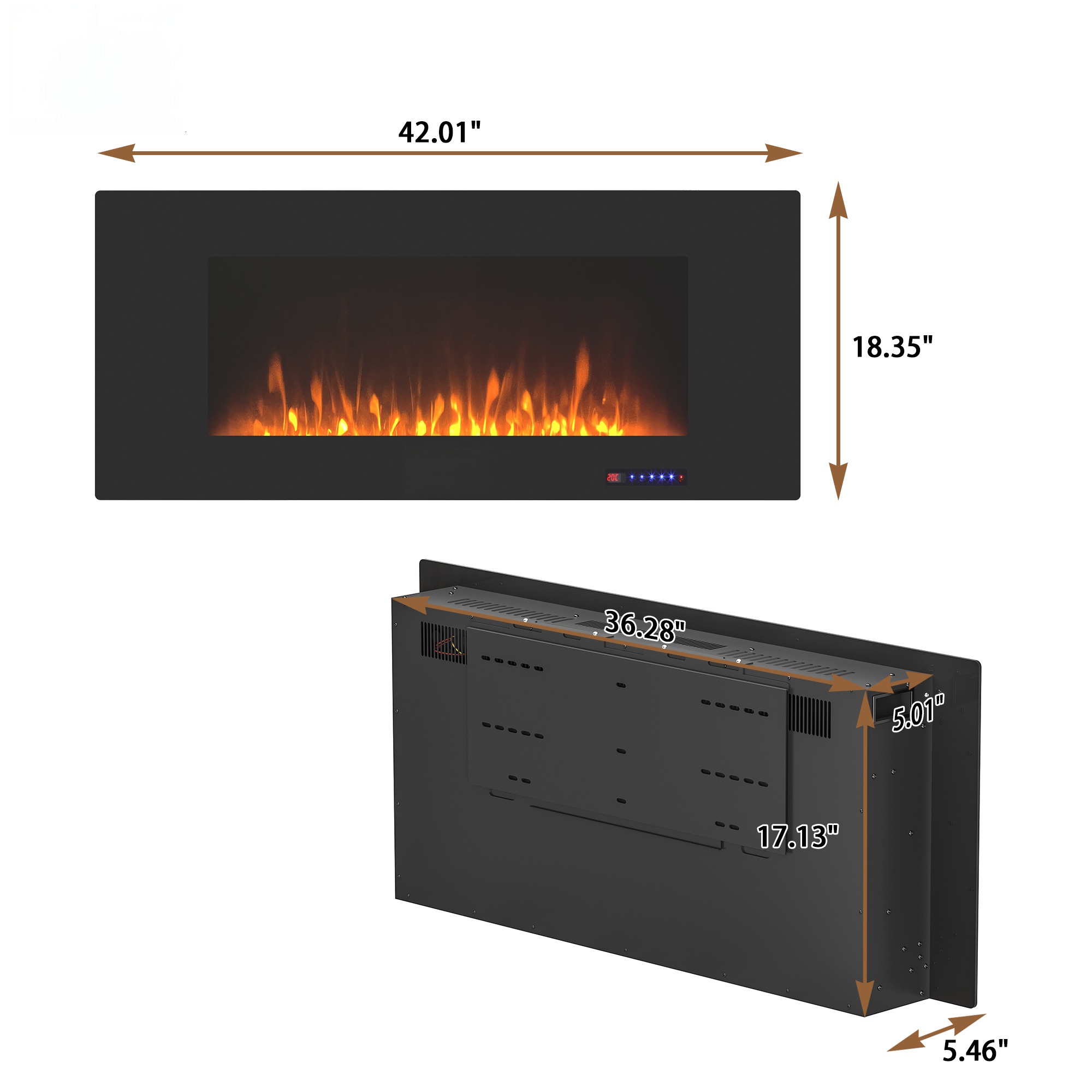 42 Inch Wall Mounted Electric Fireplace (Not Recessed) Linear Fireplace Heater