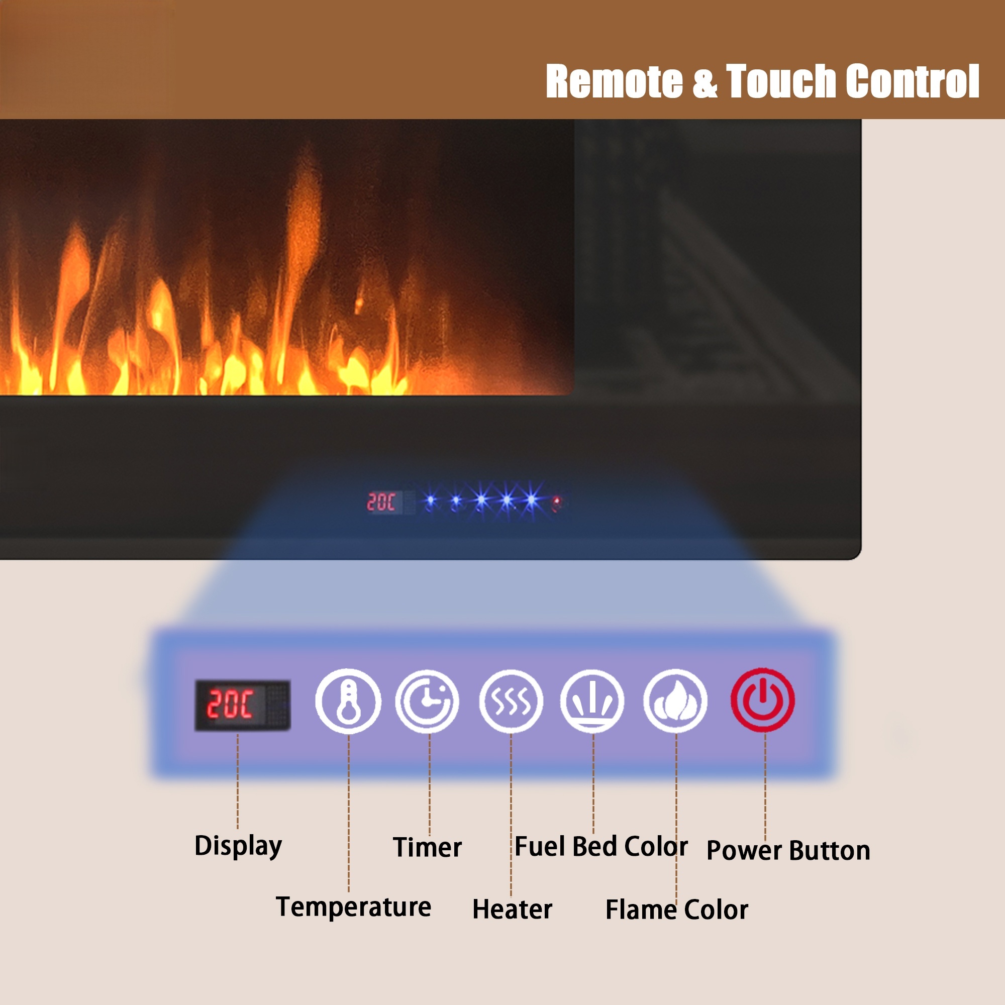 42 Inch Wall Mounted Electric Fireplace (Not Recessed) Linear Fireplace Heater