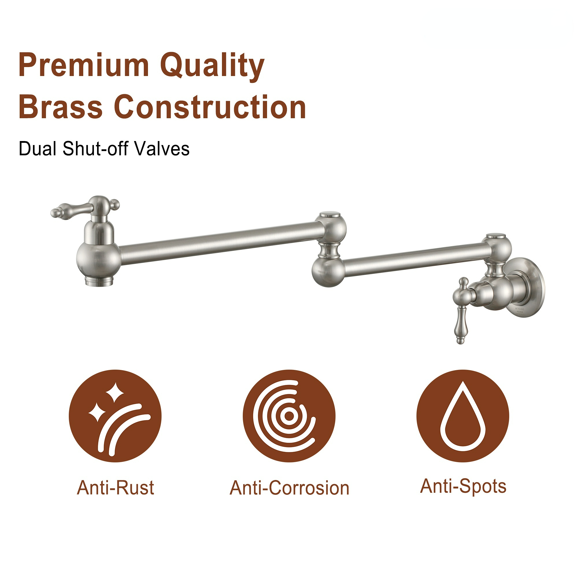  Brushed Nickel Pot Filler Faucet, Wall Mount Stove Faucet, Double Handle Brass Folding Pasta Faucet Over Stove, Kitchen Pot Faucet with Double Joint Swing Arms, 1.8 GPM, 360°Rotation Visit the MONDAWE Store