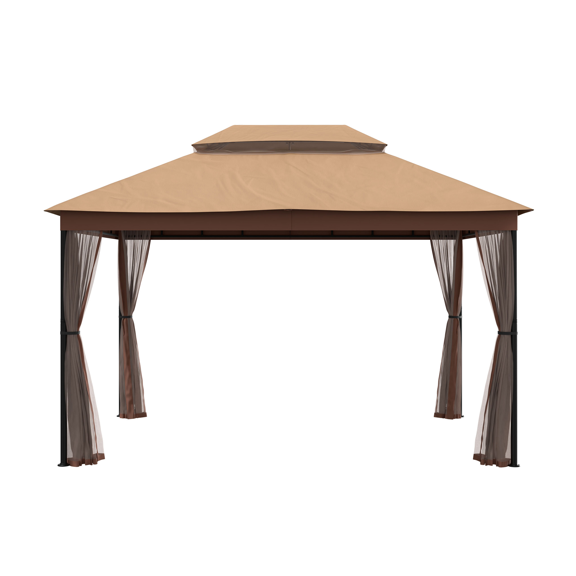 10 ft. x 13 ft. Outdoor Iron Frame Patio Gazebo Double Straight Top Pavilion Canopy Tent Shelter with Netting or Curtains-Mondawe