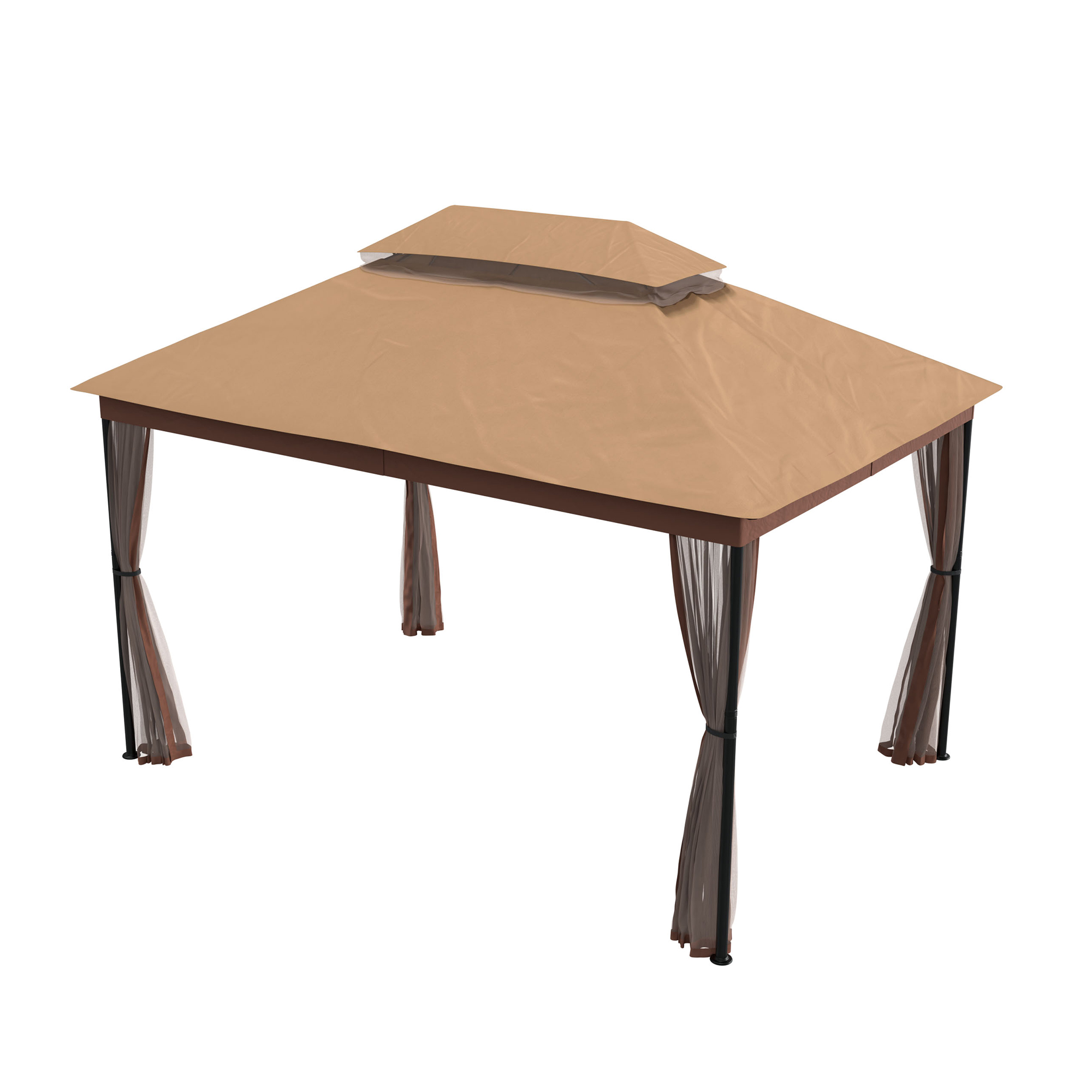 10 ft. x 13 ft. Outdoor Iron Frame Patio Gazebo Double Straight Top Pavilion Canopy Tent Shelter with Netting or Curtains-Mondawe