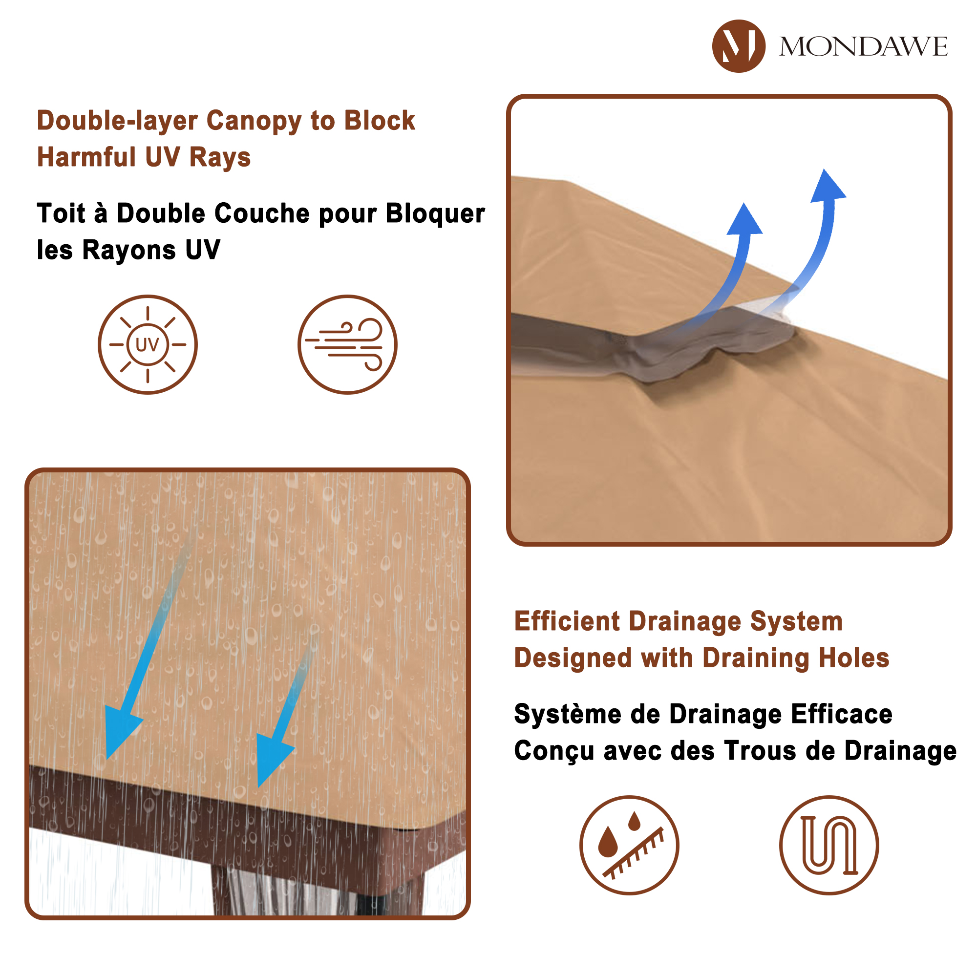 10 ft. x 13 ft. Outdoor Iron Frame Patio Gazebo Double Straight Top Pavilion Canopy Tent Shelter with Netting or Curtains-Mondawe