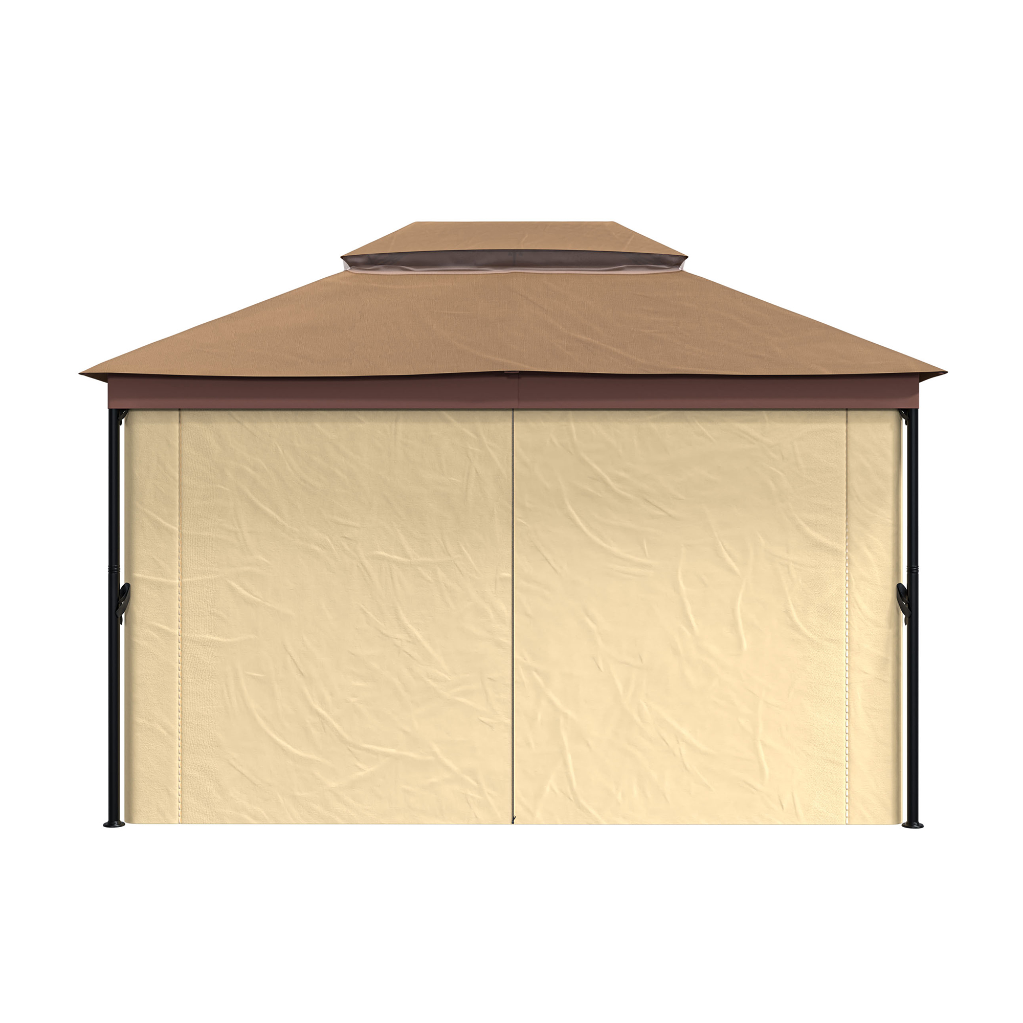 10 ft. x 13 ft. Outdoor Iron Frame Patio Gazebo Double Straight Top Pavilion Canopy Tent Shelter with Netting or Curtains-Mondawe