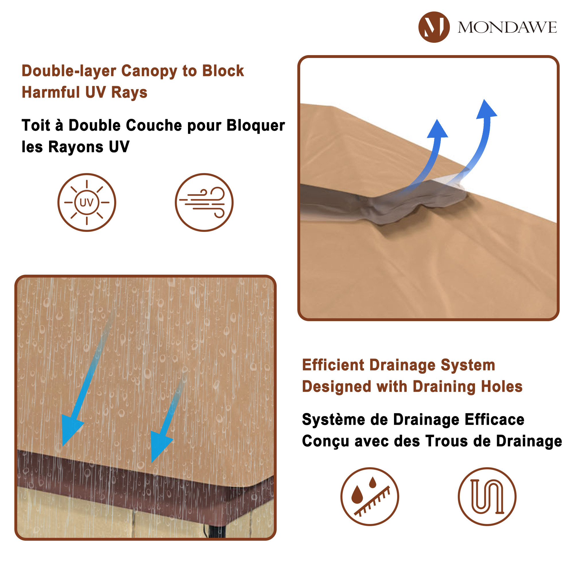 10 ft. x 13 ft. Outdoor Iron Frame Patio Gazebo Double Straight Top Pavilion Canopy Tent Shelter with Netting or Curtains-Mondawe