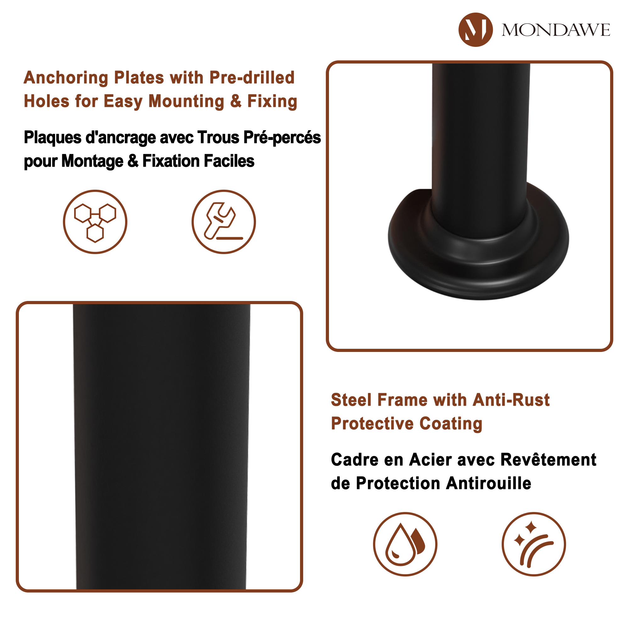 10 ft. x 13 ft. Outdoor Iron Frame Patio Gazebo Double Straight Top Pavilion Canopy Tent Shelter with Netting or Curtains-Mondawe