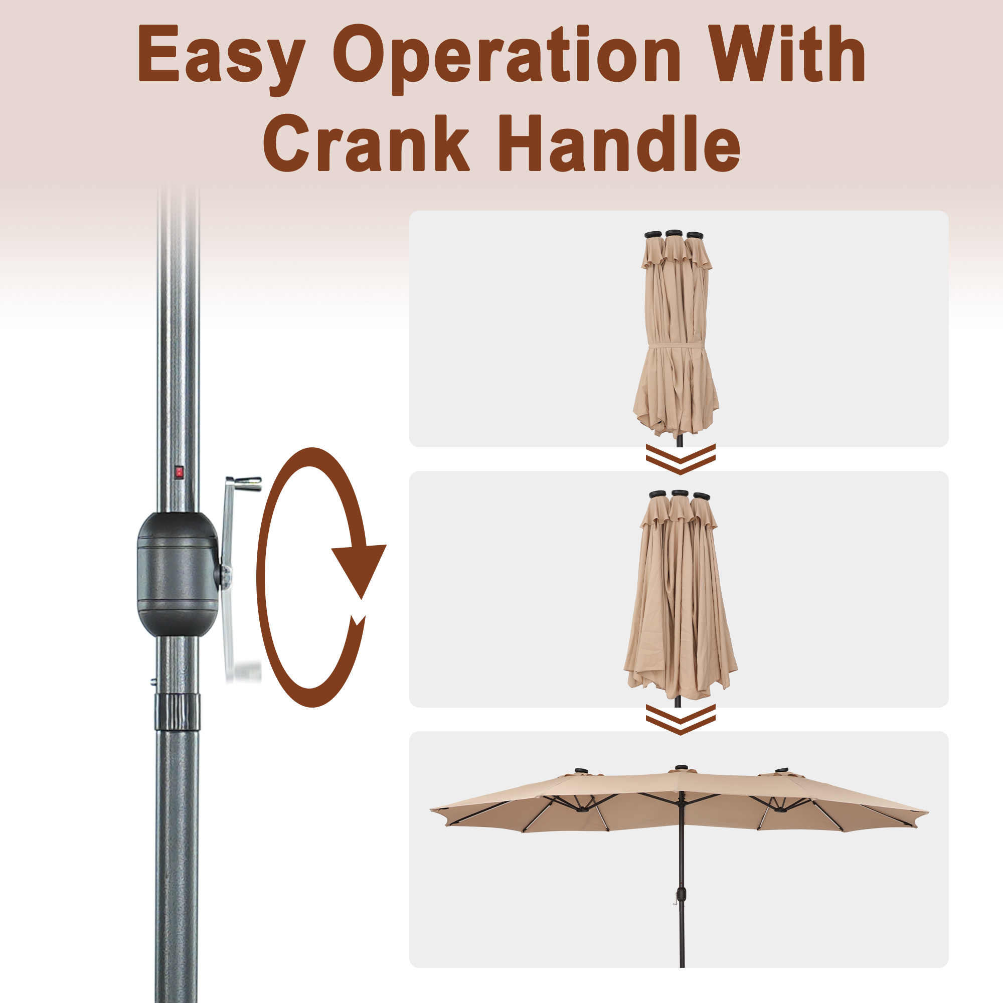 15ft Double-Sided Outdoor Umbrella with Solar String Lights & Base