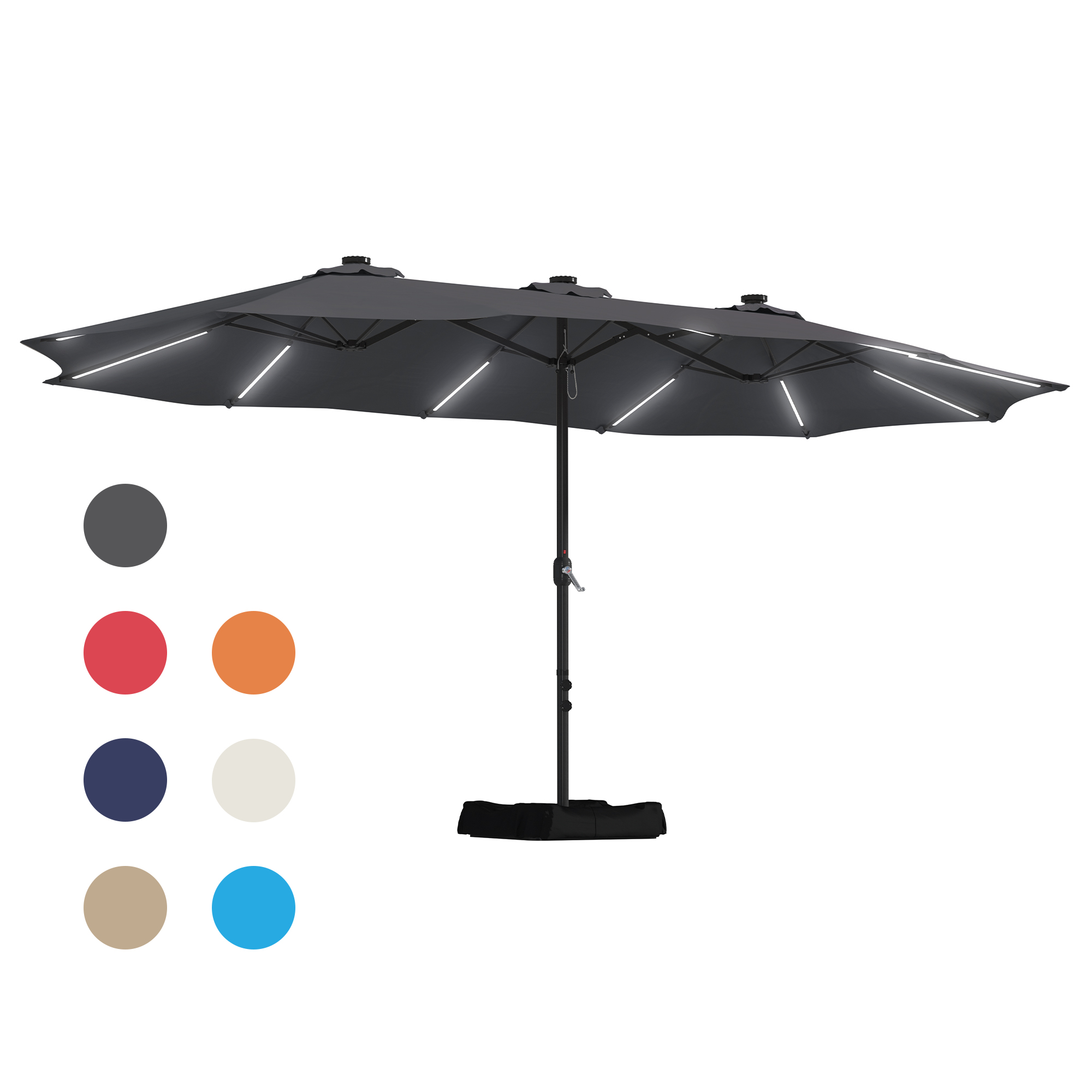 15ft Double-Sided Outdoor Umbrella with Solar String Lights & Base