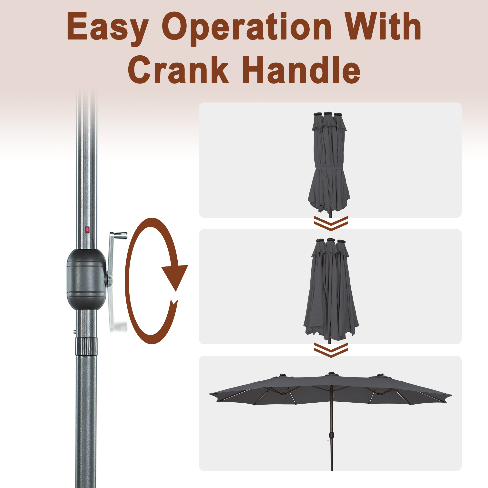 15ft Double-Sided Outdoor Umbrella with Solar String Lights & Base