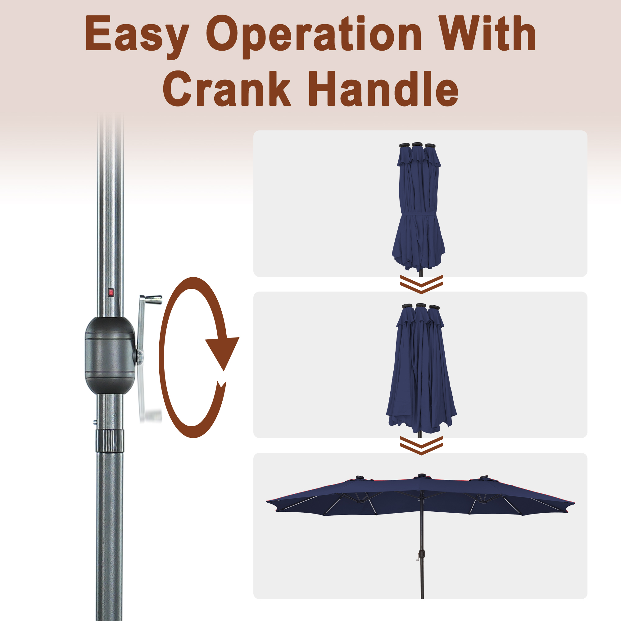 15ft Double-Sided Outdoor Umbrella with Solar String Lights & Base