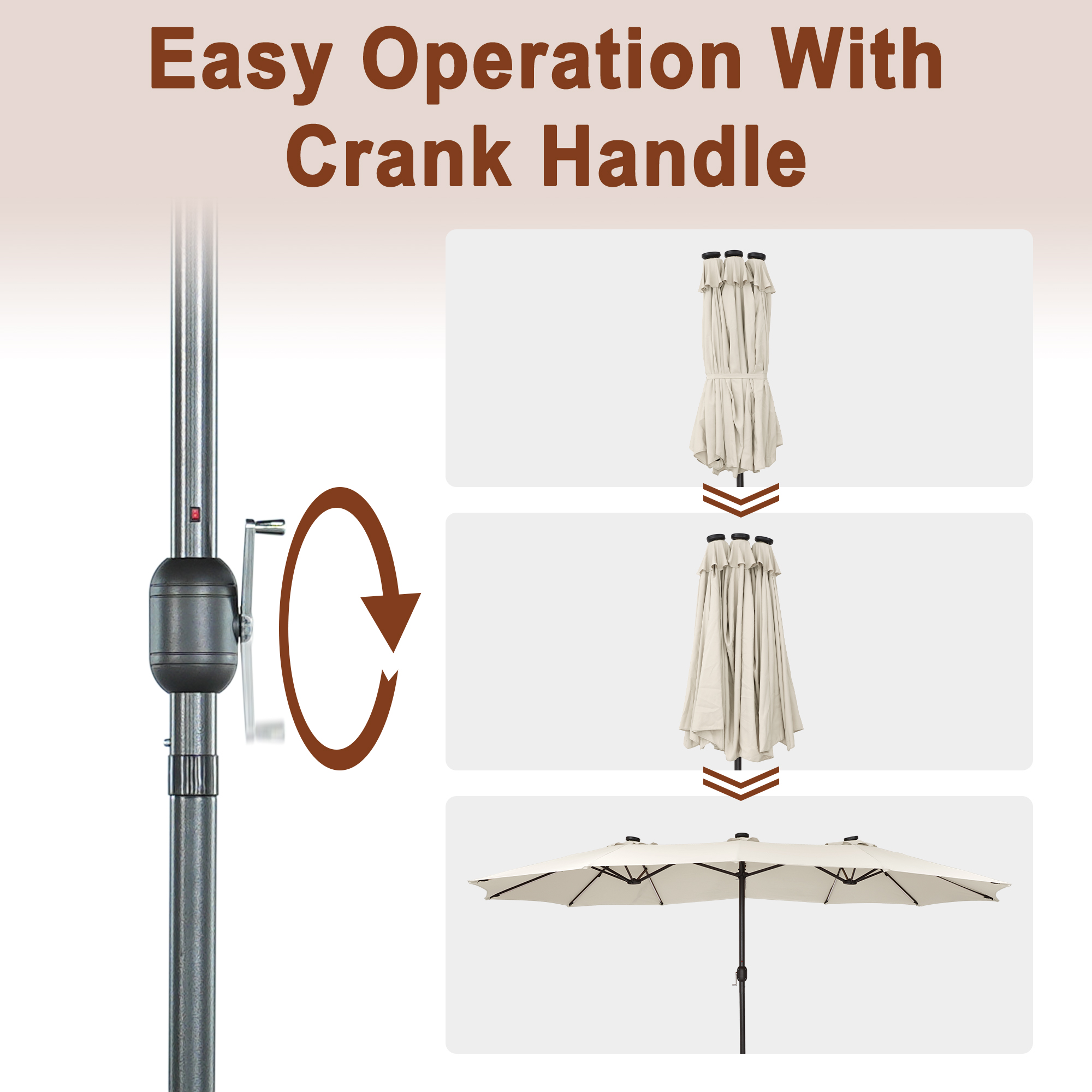 15ft Double-Sided Outdoor Umbrella with Solar String Lights & Base