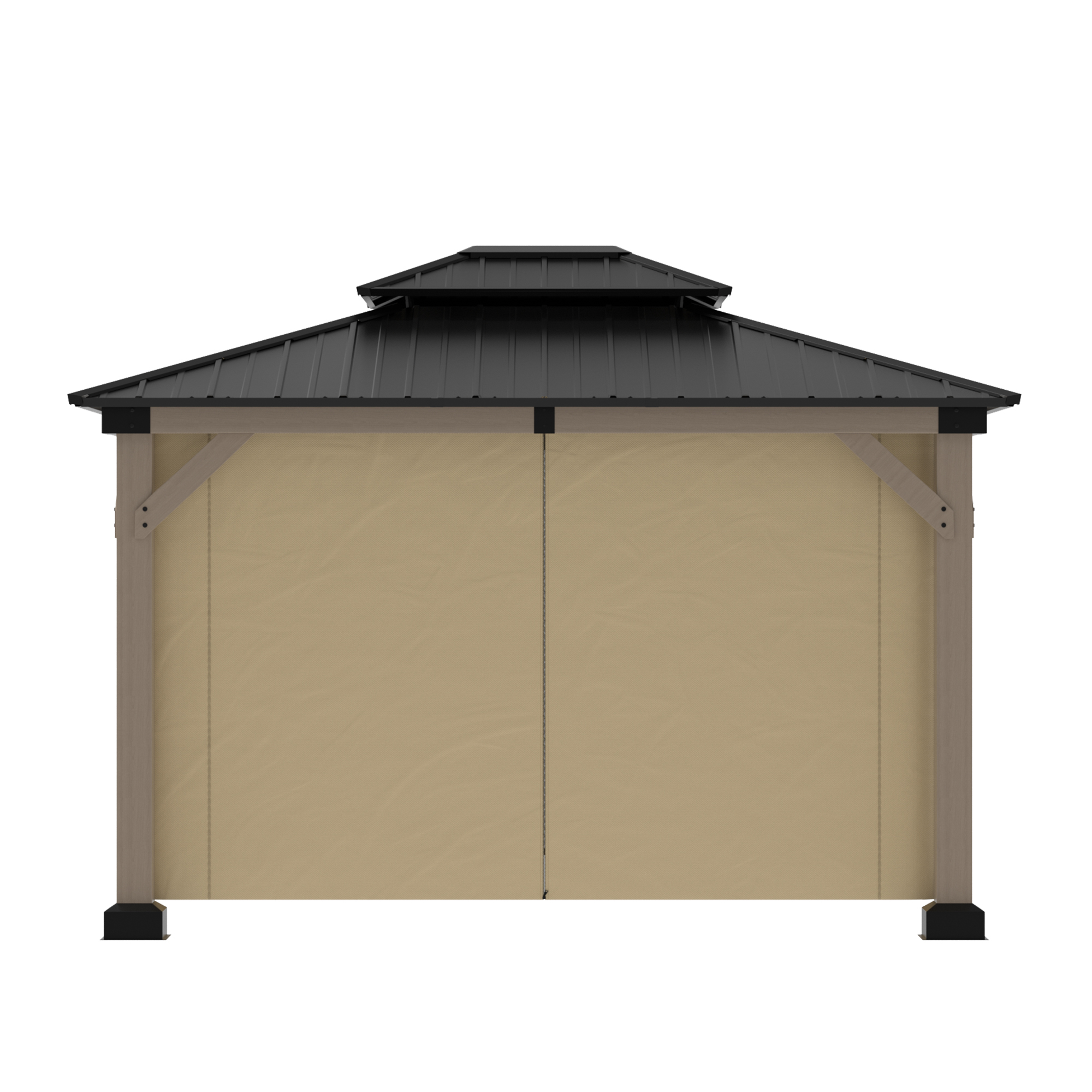 10 ft. x 12 ft. Outdoor Fir Solid Wood Frame Patio Gazebo Canopy Shelter with Galvanized Steel Hardtop Roof Pavilion-Mondawe