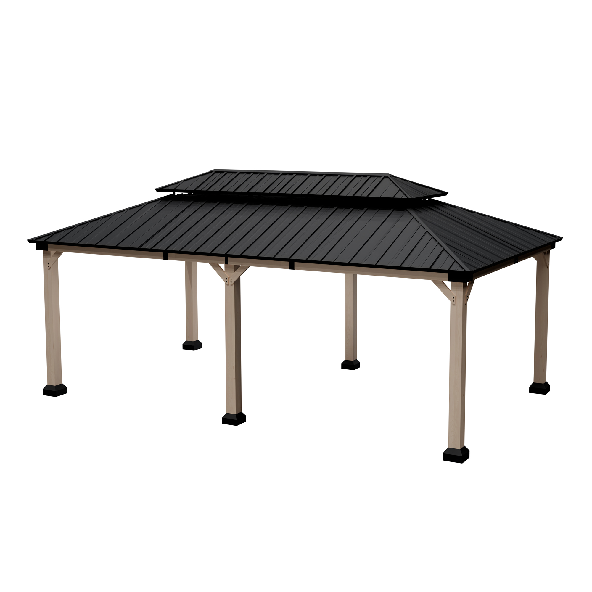 12 ft. x 20 ft. Outdoor Fir Solid Wood Frame Patio Gazebo Canopy Tent Shelter with Galvanized Steel Hardtop Pavilion-Mondawe