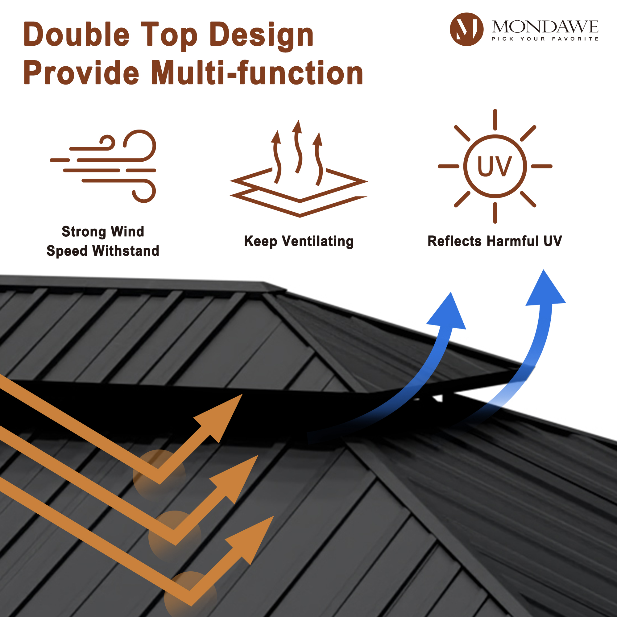 12 ft. x 20 ft. Outdoor Fir Solid Wood Frame Patio Gazebo Canopy Tent Shelter with Galvanized Steel Hardtop Pavilion-Mondawe