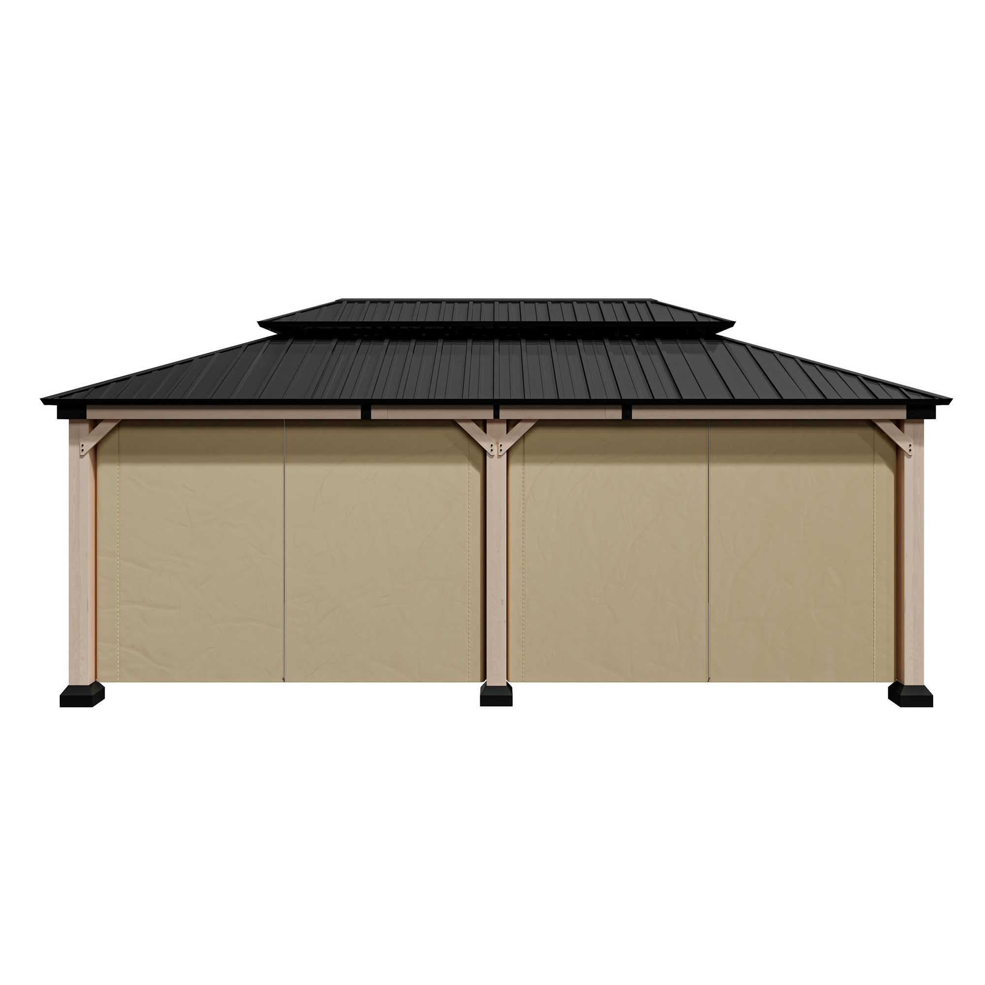 12 ft. x 20 ft. Outdoor Fir Solid Wood Frame Patio Gazebo Canopy Tent Shelter with Galvanized Steel Hardtop Pavilion-Mondawe