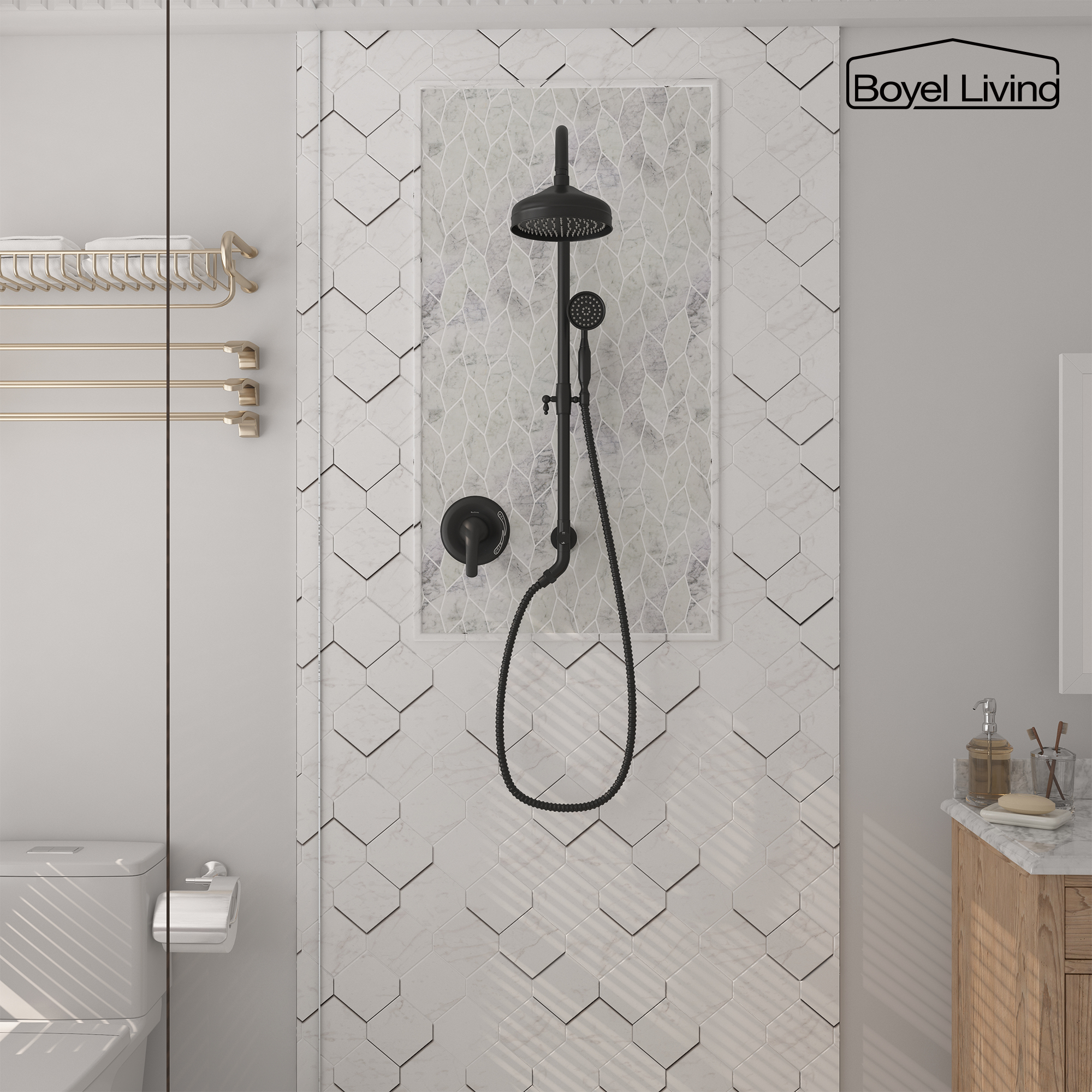 8 Inch Stainless Steel Overhead Shower System Showerhead In Matte Black