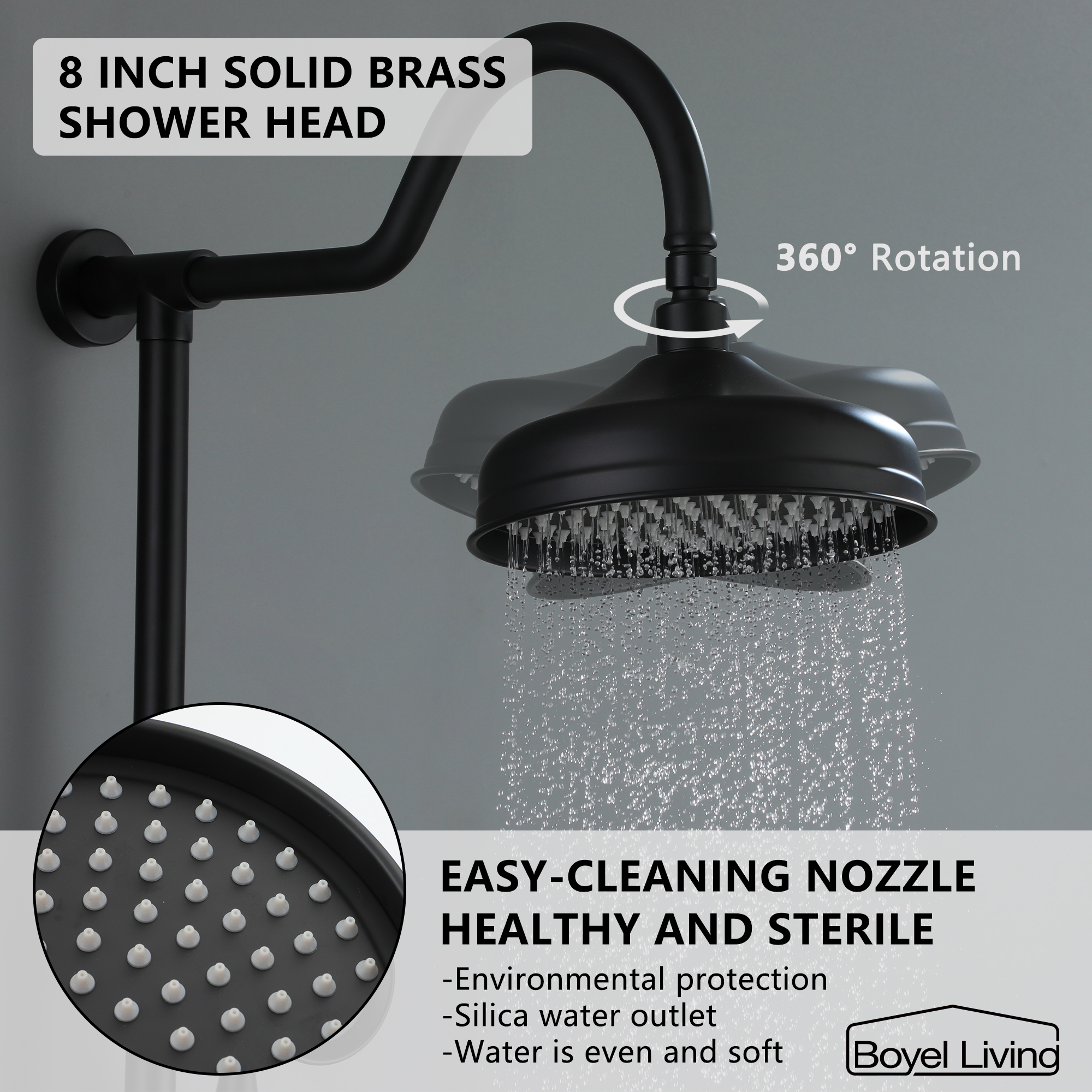 8 Inch Stainless Steel Overhead Shower System Showerhead In Matte Black