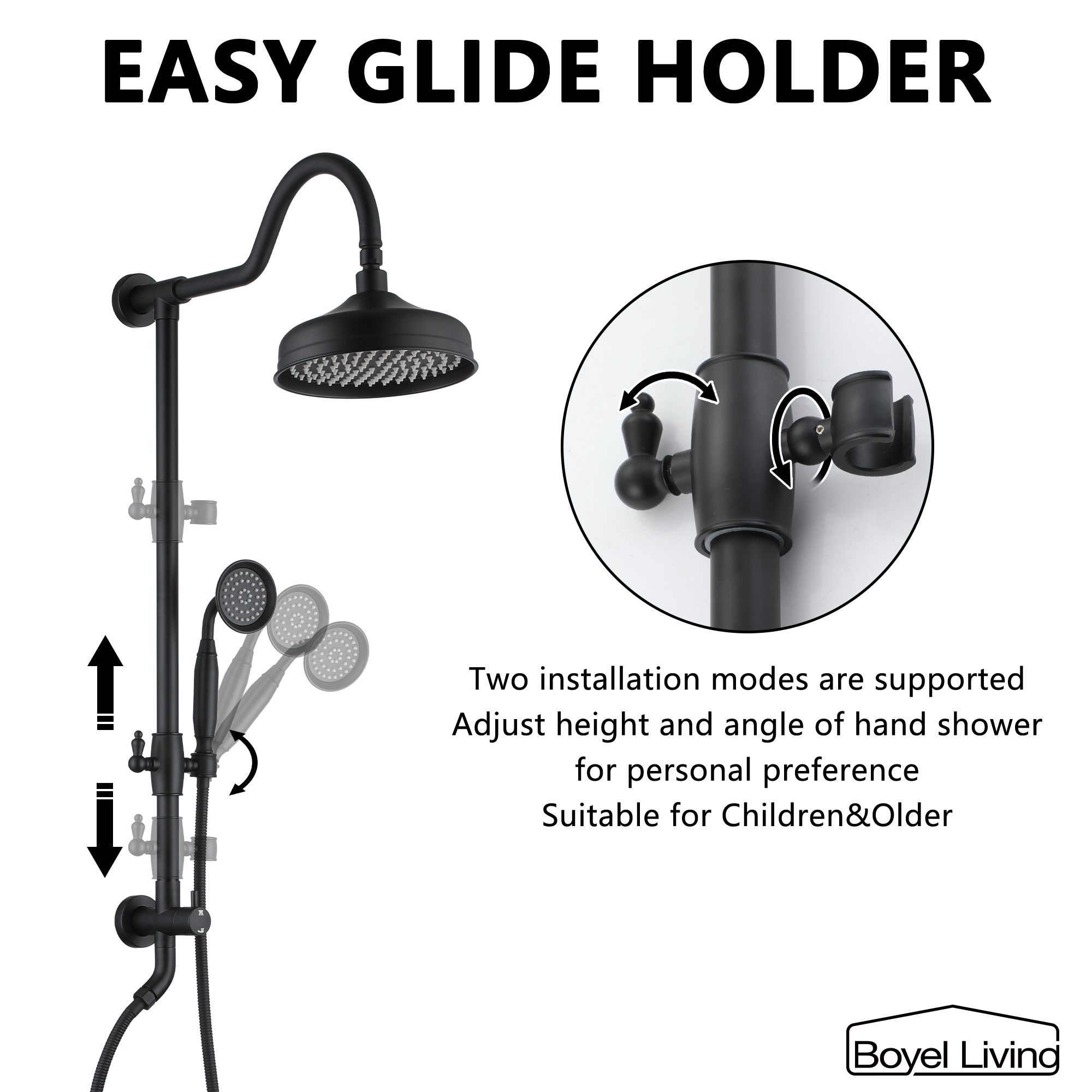 8 Inch Stainless Steel Overhead Shower System Showerhead In Matte Black