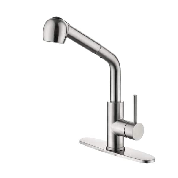 Single Handle Gooseneck Pull Down Sprayer Kitchen Faucet with Deckplate in Matte Black/Brushed Nickel/Brushed Gold