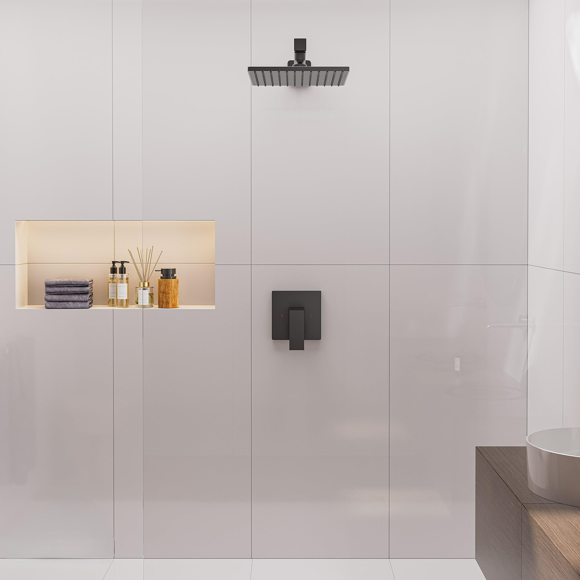 9 Inch Square Shower Faucet - Single-Handle, High-Pressure 1-Spray Shower Head with Valve, Easy Installation, Modern Design for Bathroom Brushed Nickel