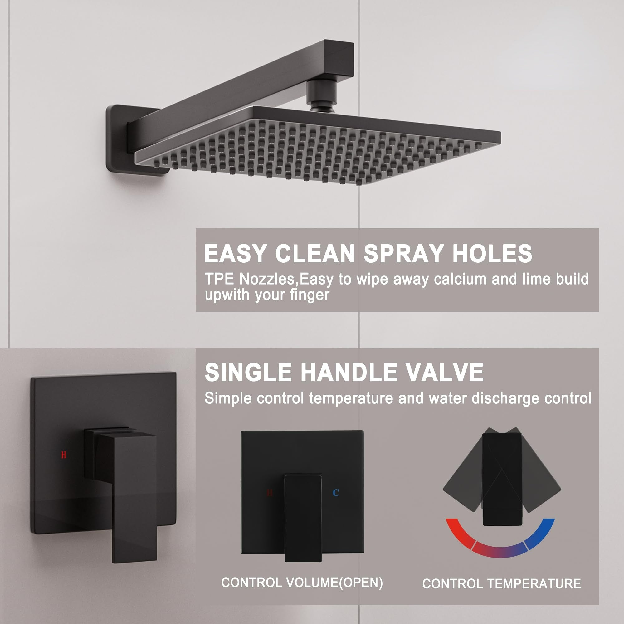 9 Inch Square Shower Faucet - Single-Handle, High-Pressure 1-Spray Shower Head with Valve, Easy Installation, Modern Design for Bathroom Brushed Nickel